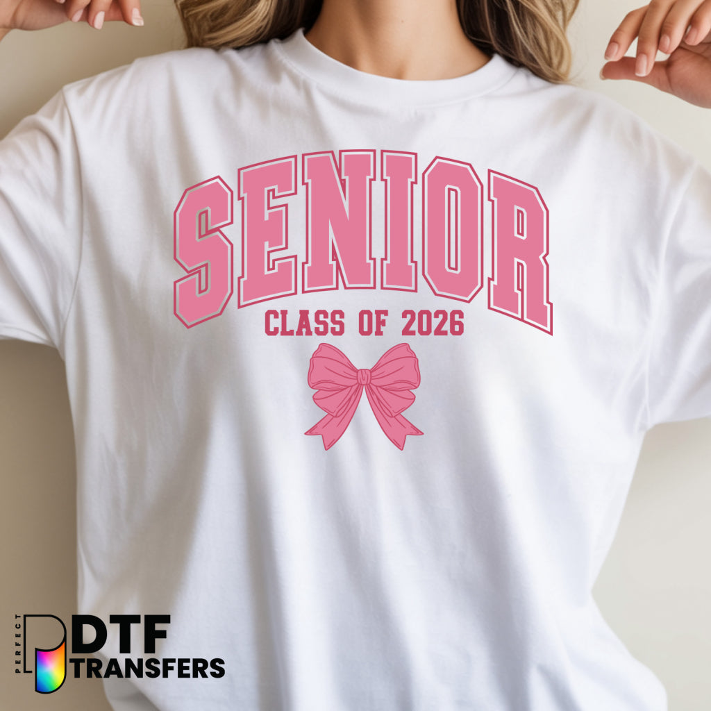 Senior Class of 2026 Pink Bow Arched Text – Teacher DTF Transfer