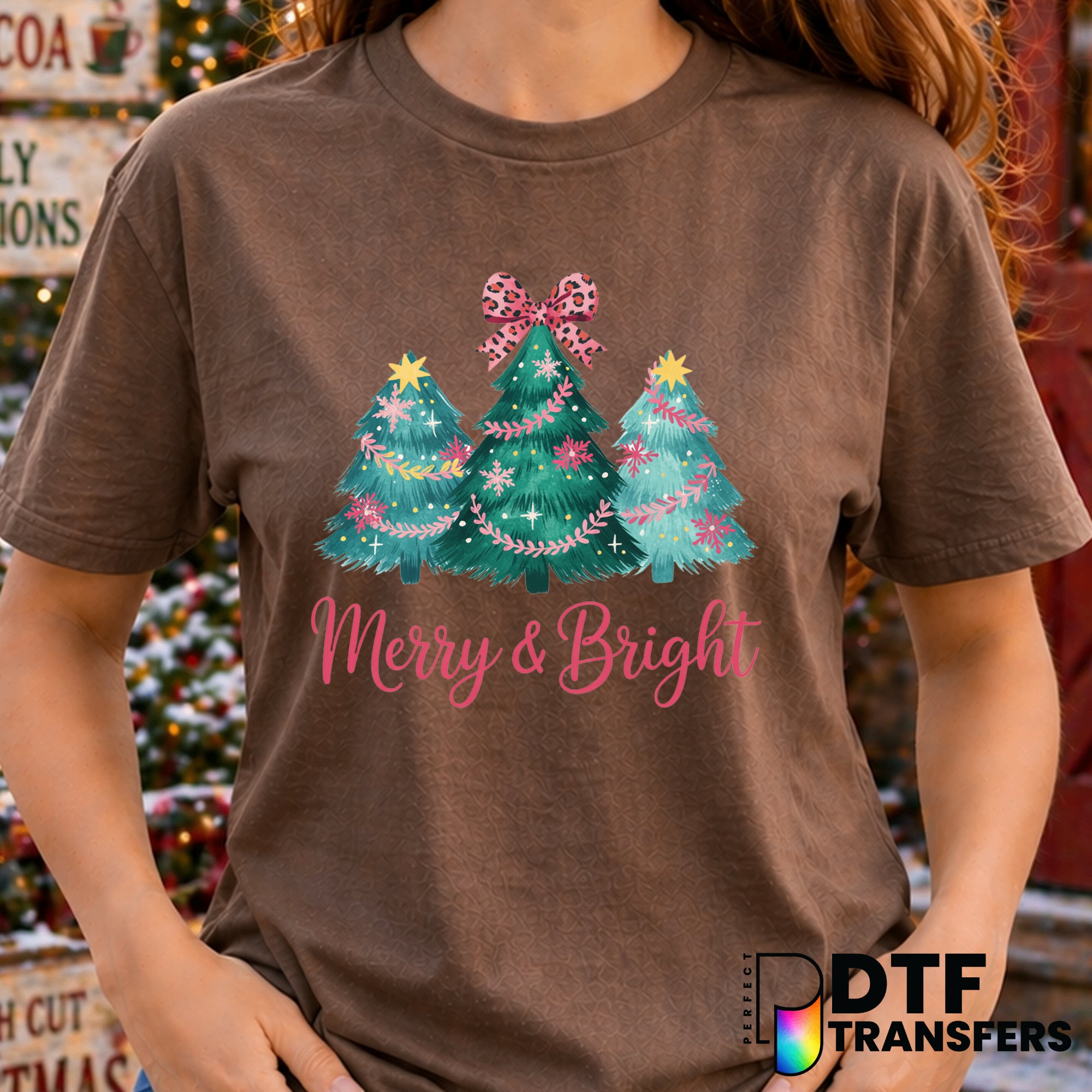 Merry and Bright Christmas Tree – Christmas DTF Transfer