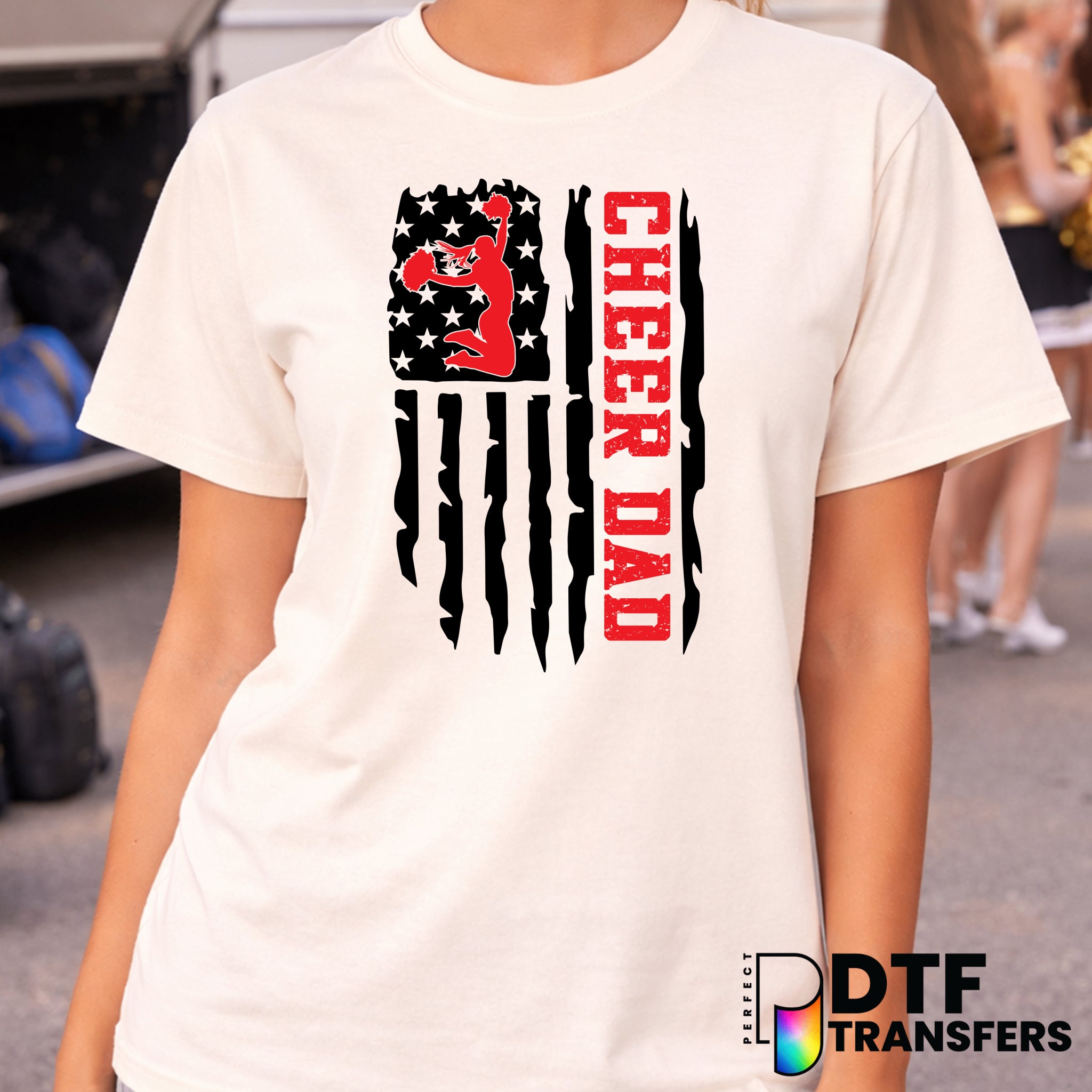 American Flag CHEER DAD – Cheerleading DTF Transfer