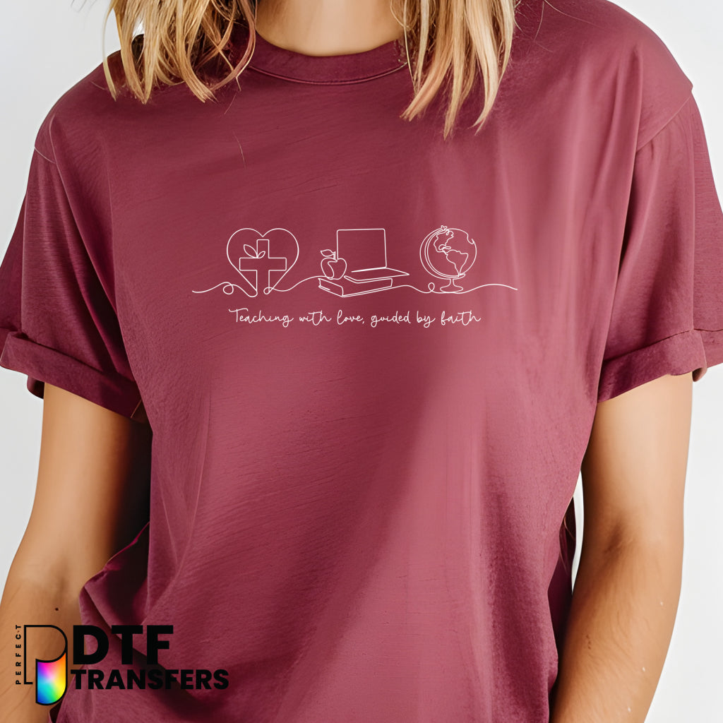 Teaching With Love Guided By Faith – Religious Teacher DTF Transfer