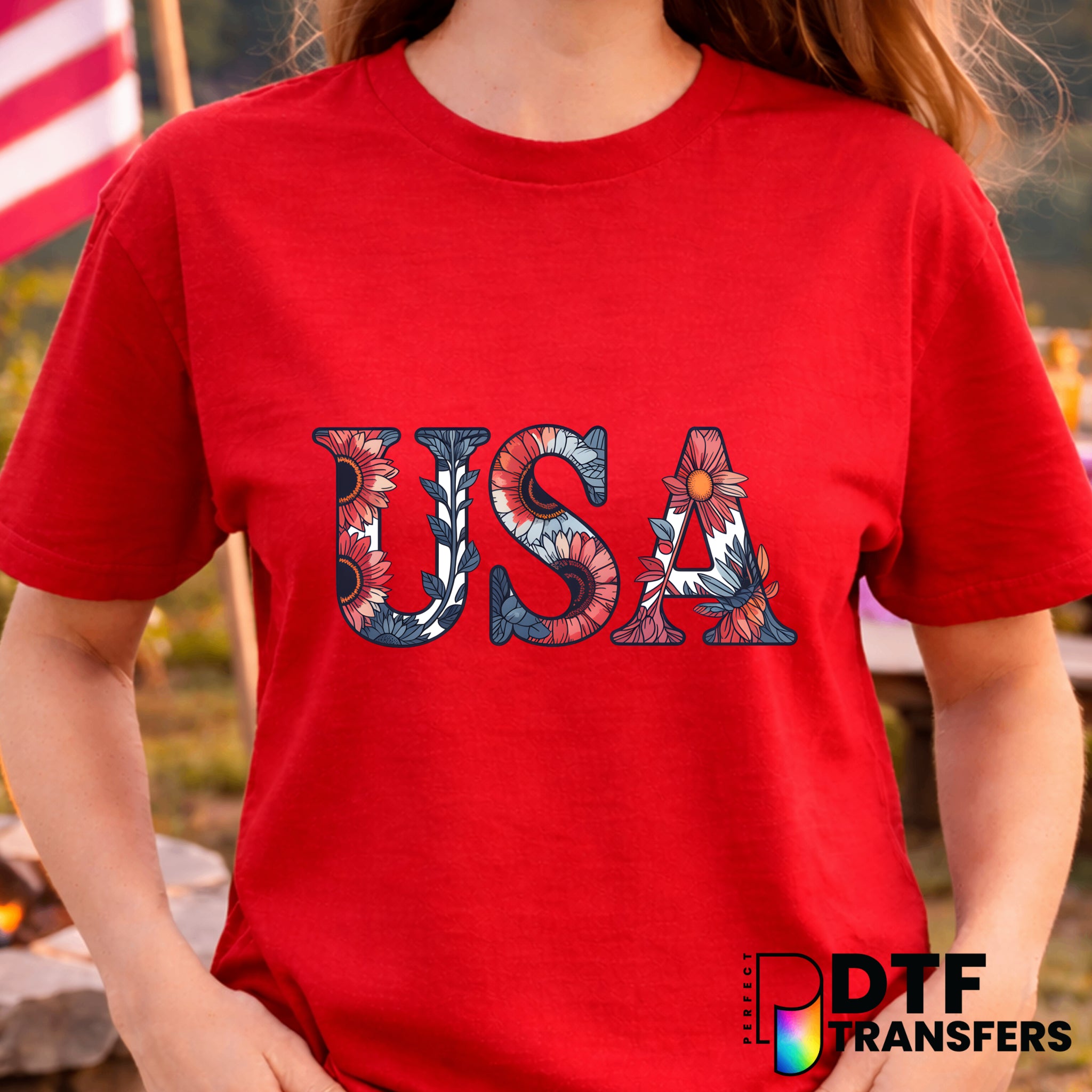 USA Floral Monogram – Fourth of July DTF Transfer