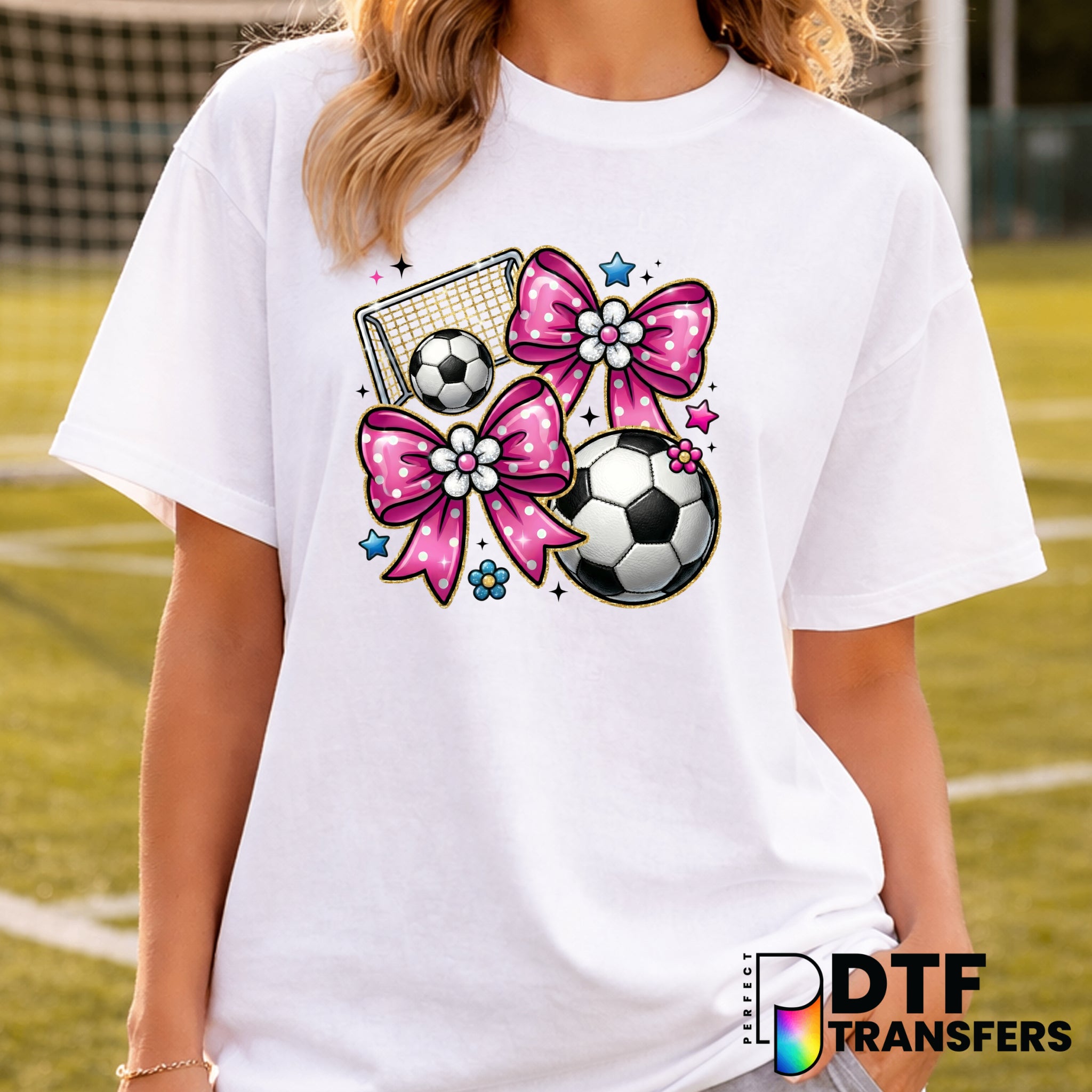 Coquette Soccer Ball with Pink Bow – DTF Transfer