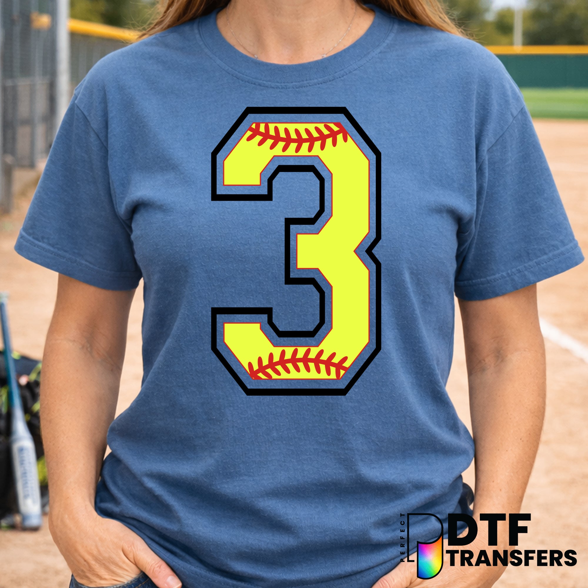 Softball with Number 3 – DTF Transfer