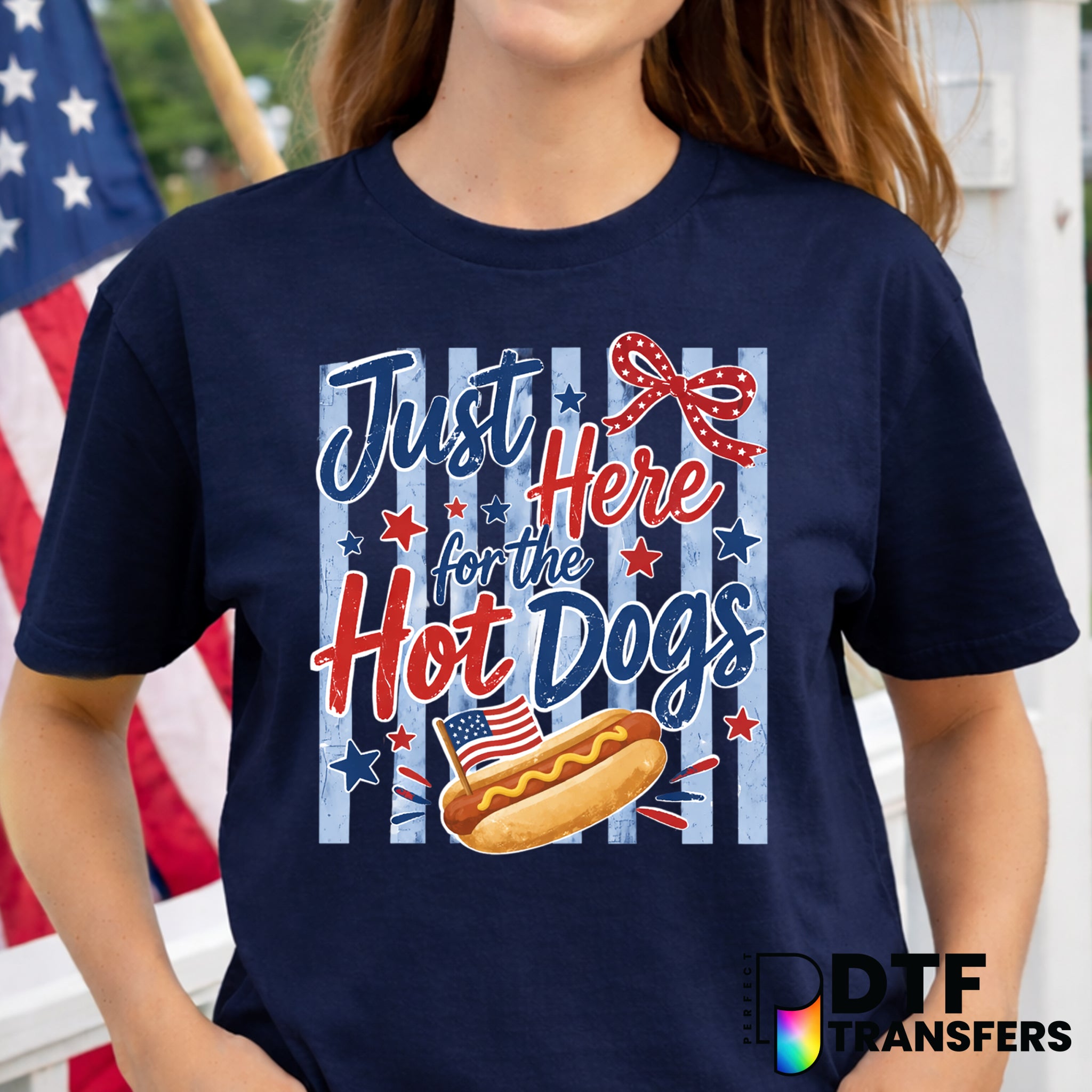 Just Here for the Hotdogs – Fourth of July DTF Transfer