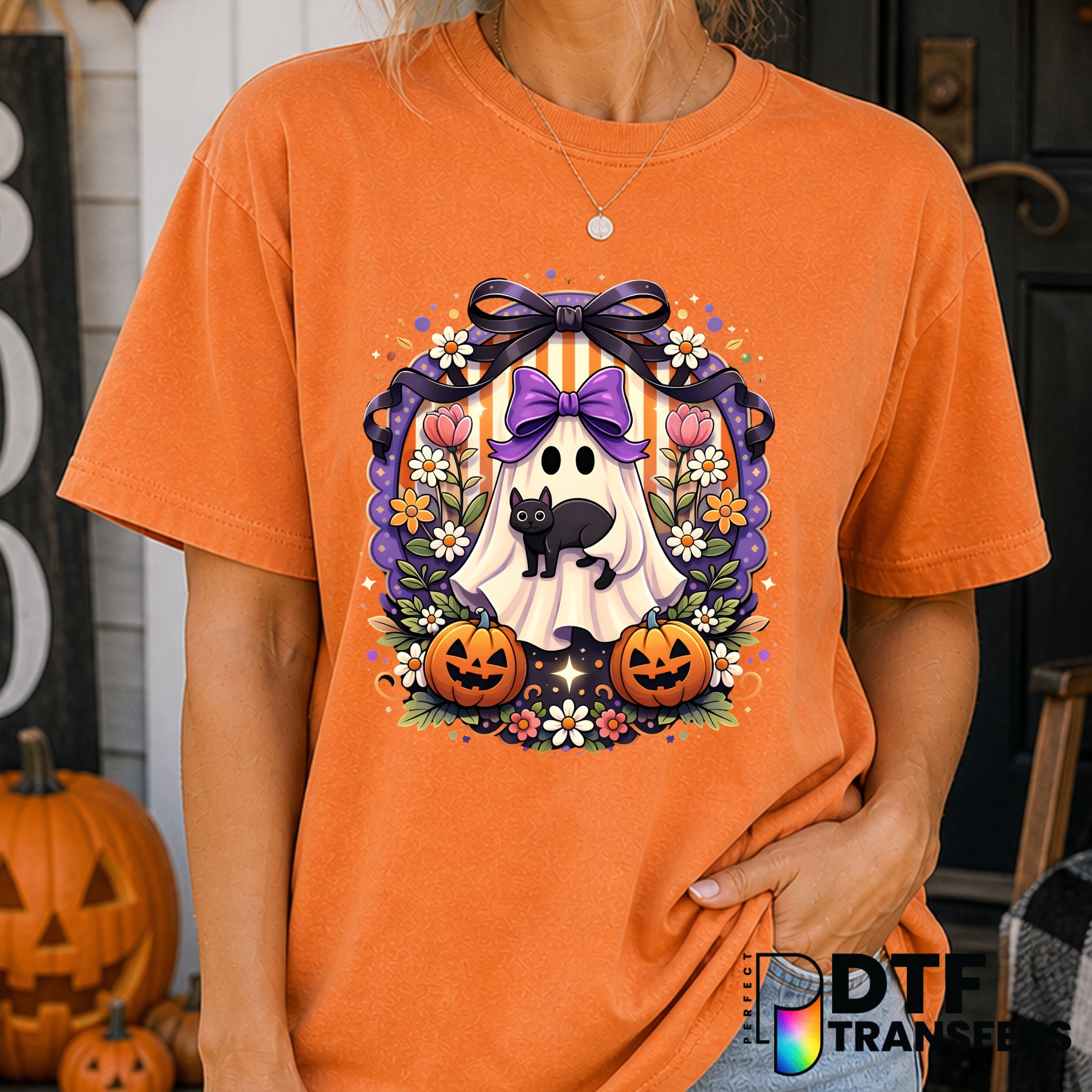 Coquette Ghost and Cat – Halloween DTF Transfer