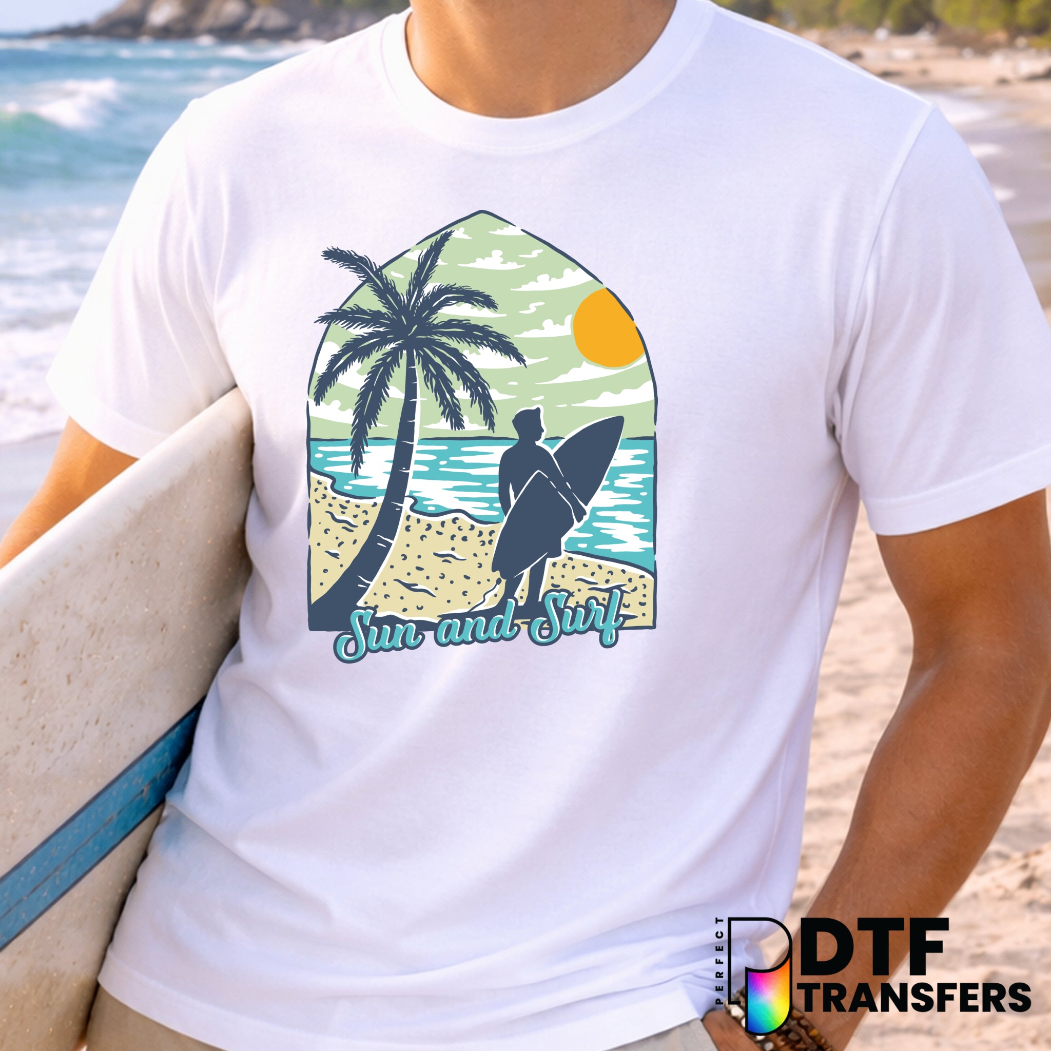Sun and Surf Retro Surfing Illustration – Surfing DTF Transfer