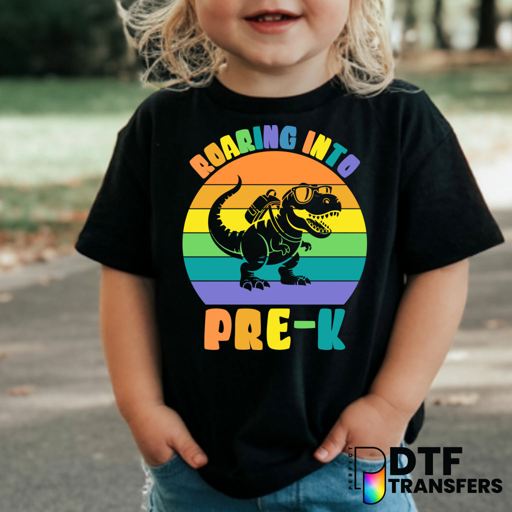 Roaring into Pre-K Dinosaur - Pre K – Teacher DTF Transfer