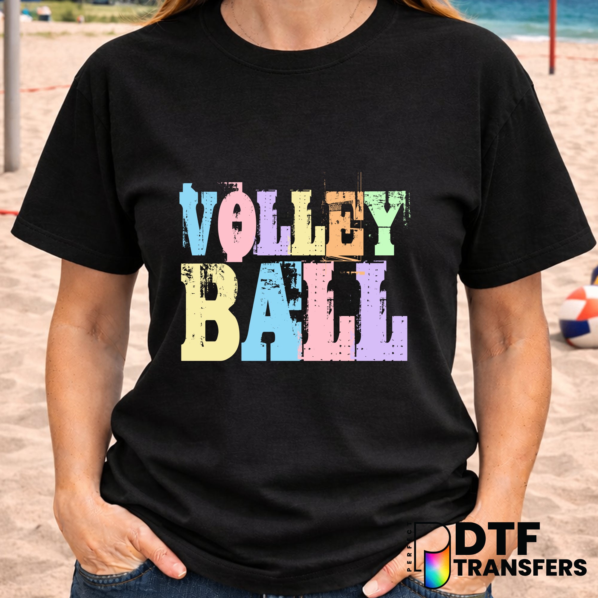 VOLLEYBALL Stacked Grunge – Volleyball DTF Transfer