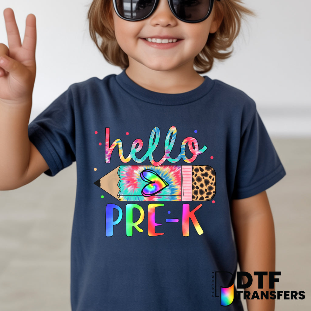 HELLO Pre-K Tie-Dye Pencil – Teacher DTF Transfer