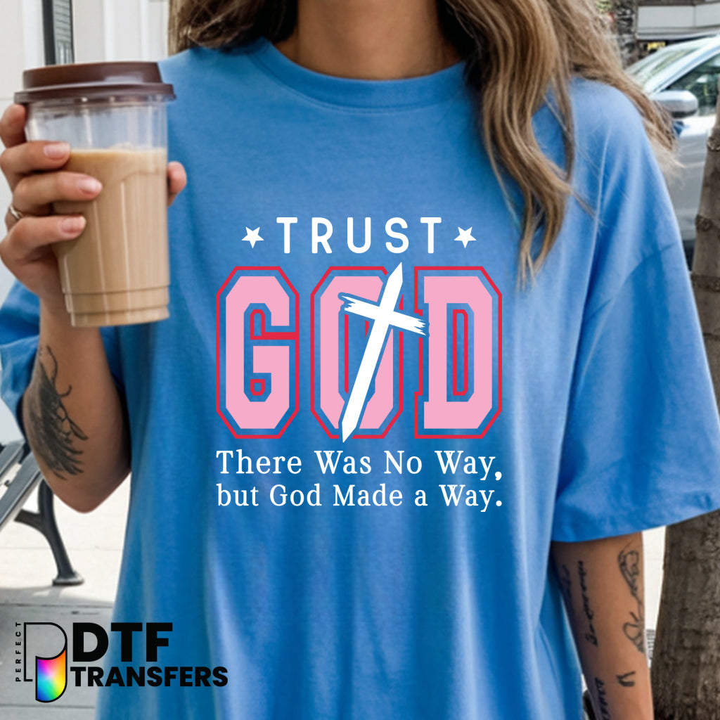 Trust God Pink and Red Cross – Religious Teacher DTF Transfer