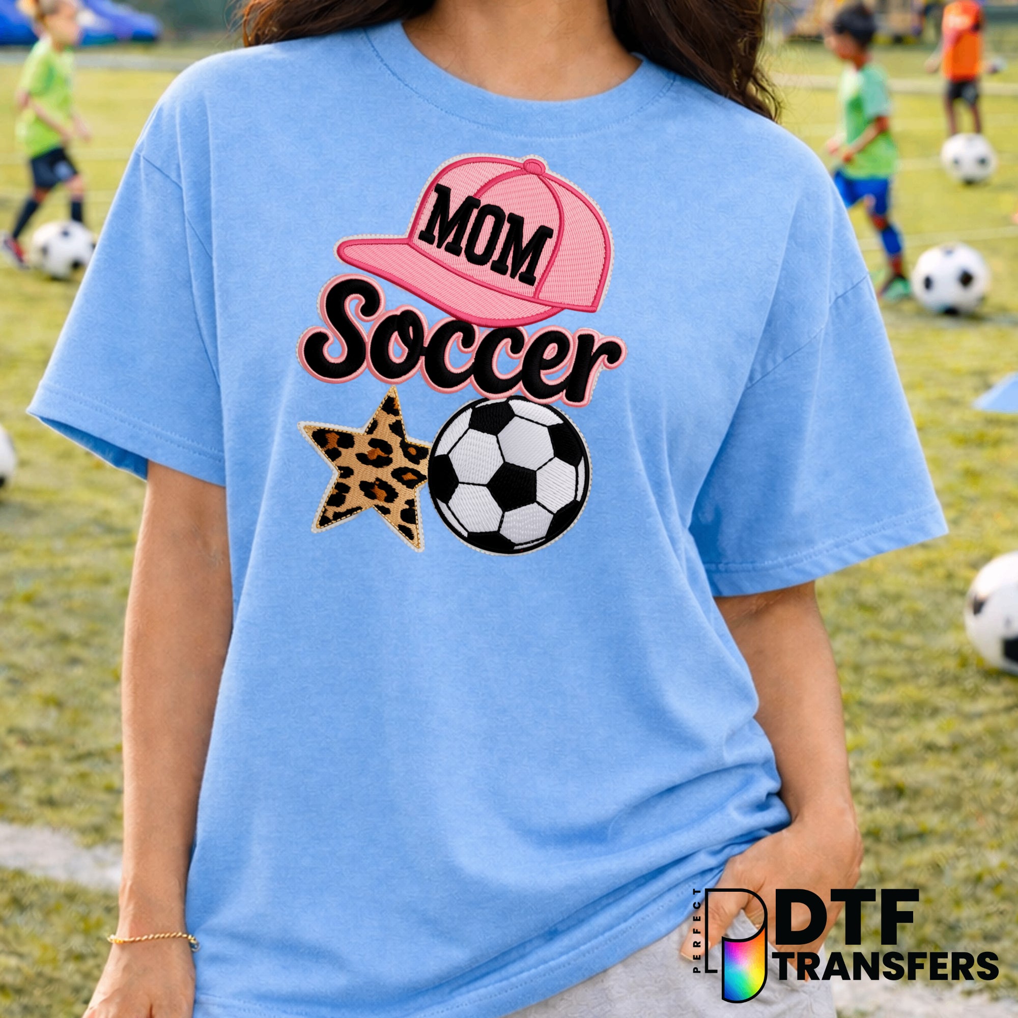 Soccer Mom Faux Embroidery Leopard – Soccer DTF Transfer