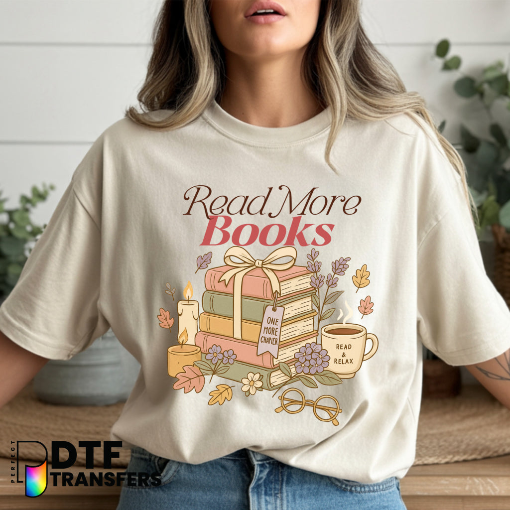 Read More Books Floral Bookstack – Teacher DTF Transfer
