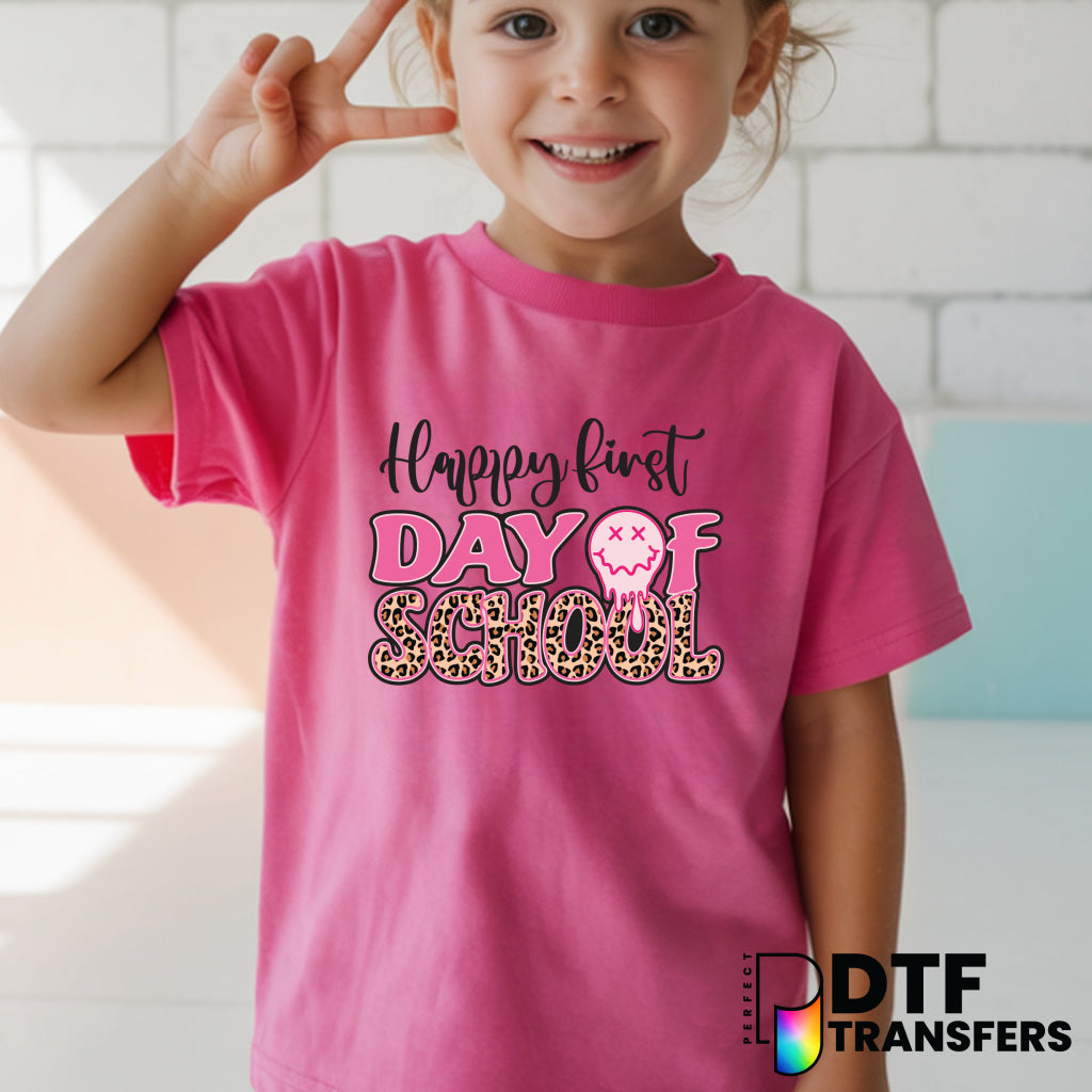 Happy First Day of School Welcome Back to School Pink Leopard School Supplies – Teacher DTF Transfer