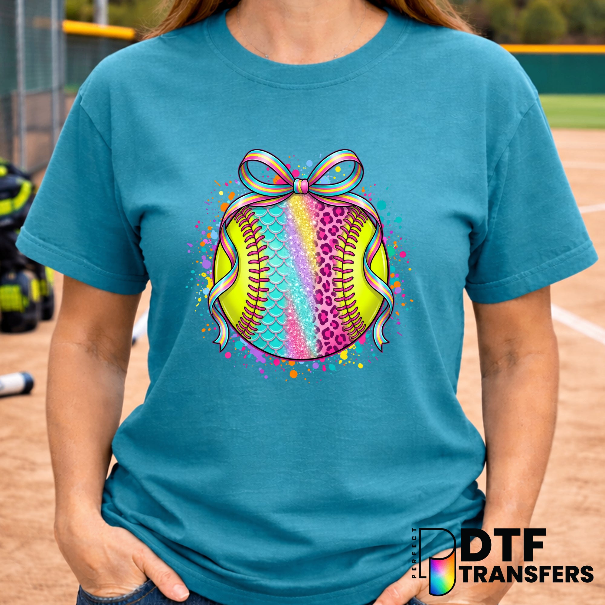 Coquette Bow Glitter Softball – DTF Transfer