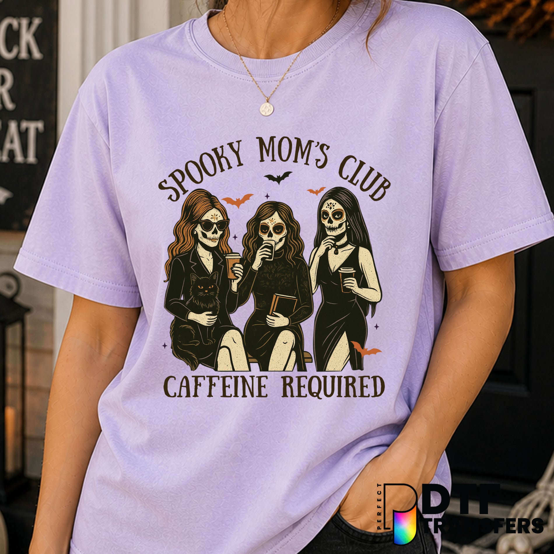 Spooky Mom's Club Caffine Required – Halloween DTF Transfer