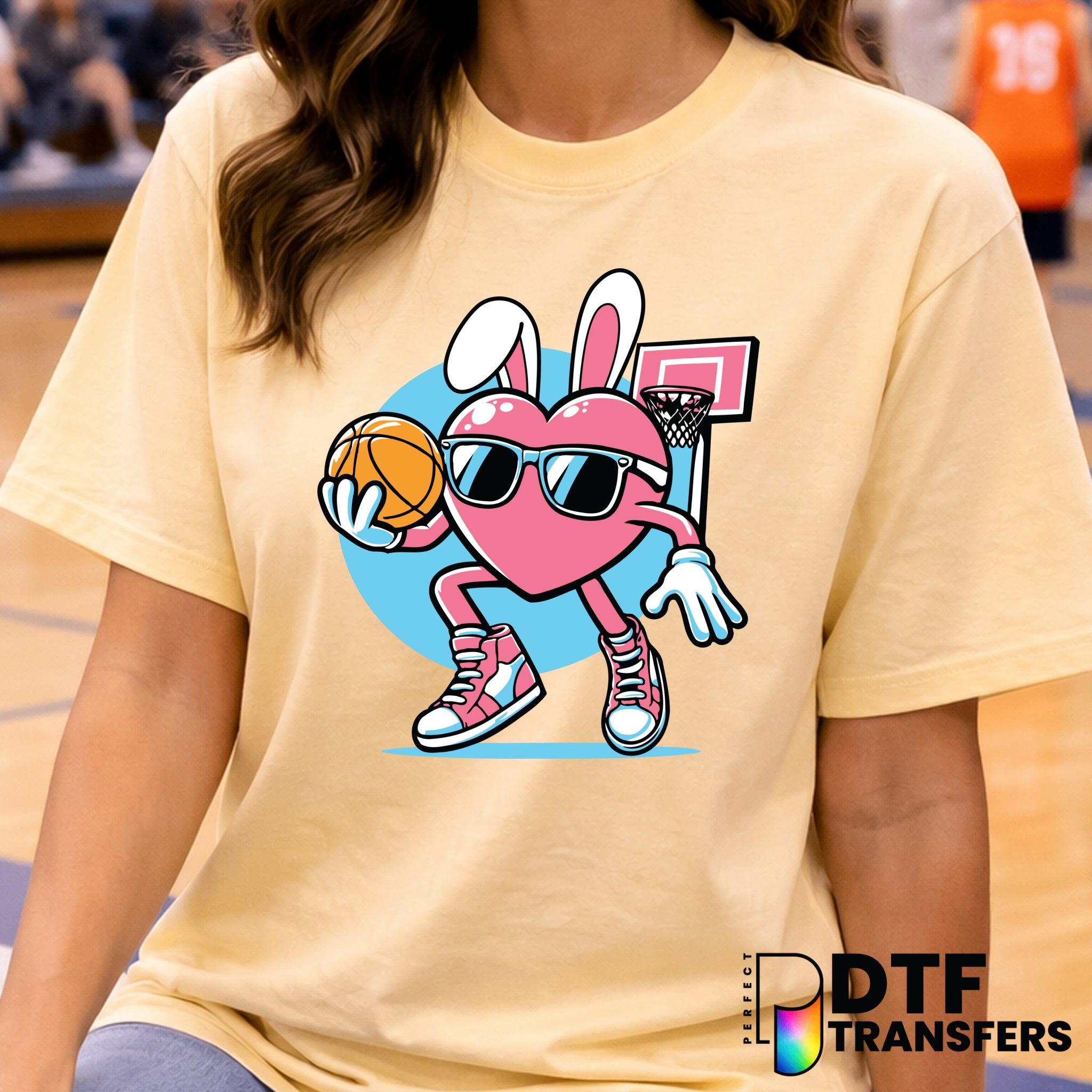 Easter Bunny Basketball Heart – DTF Transfer