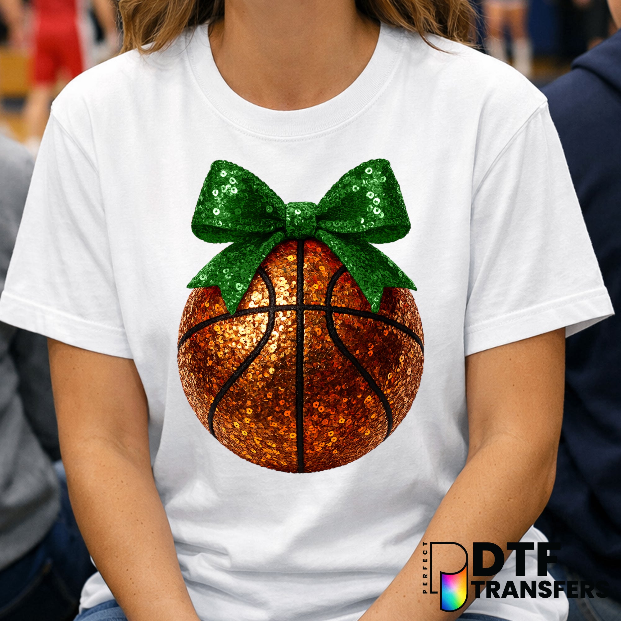 Green Faux Sequin Bow Basketball – DTF Transfer