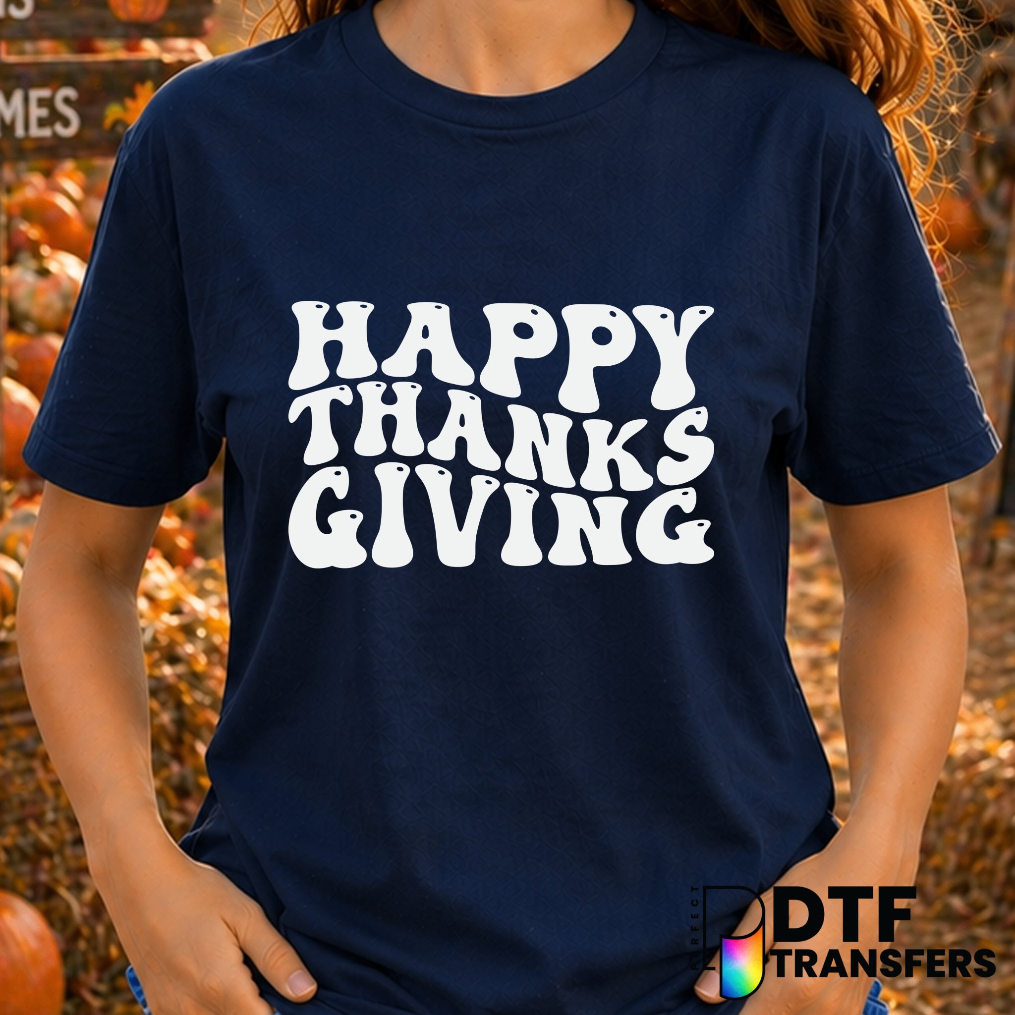 Happy Thanksgiving Retro Wavy Script – Thanksgiving DTF Transfer