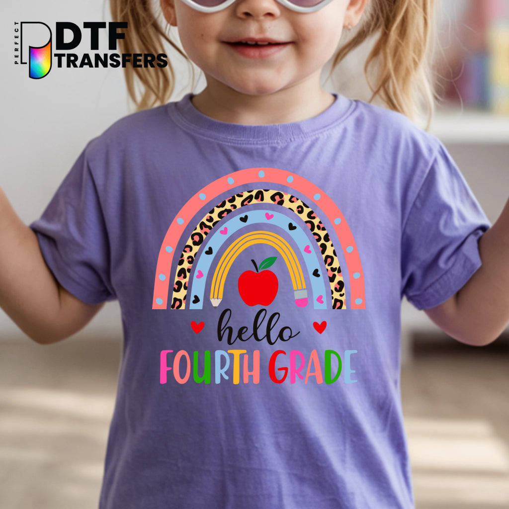 Hello Fourth Grade Leopard Rainbow – Teacher DTF Transfer