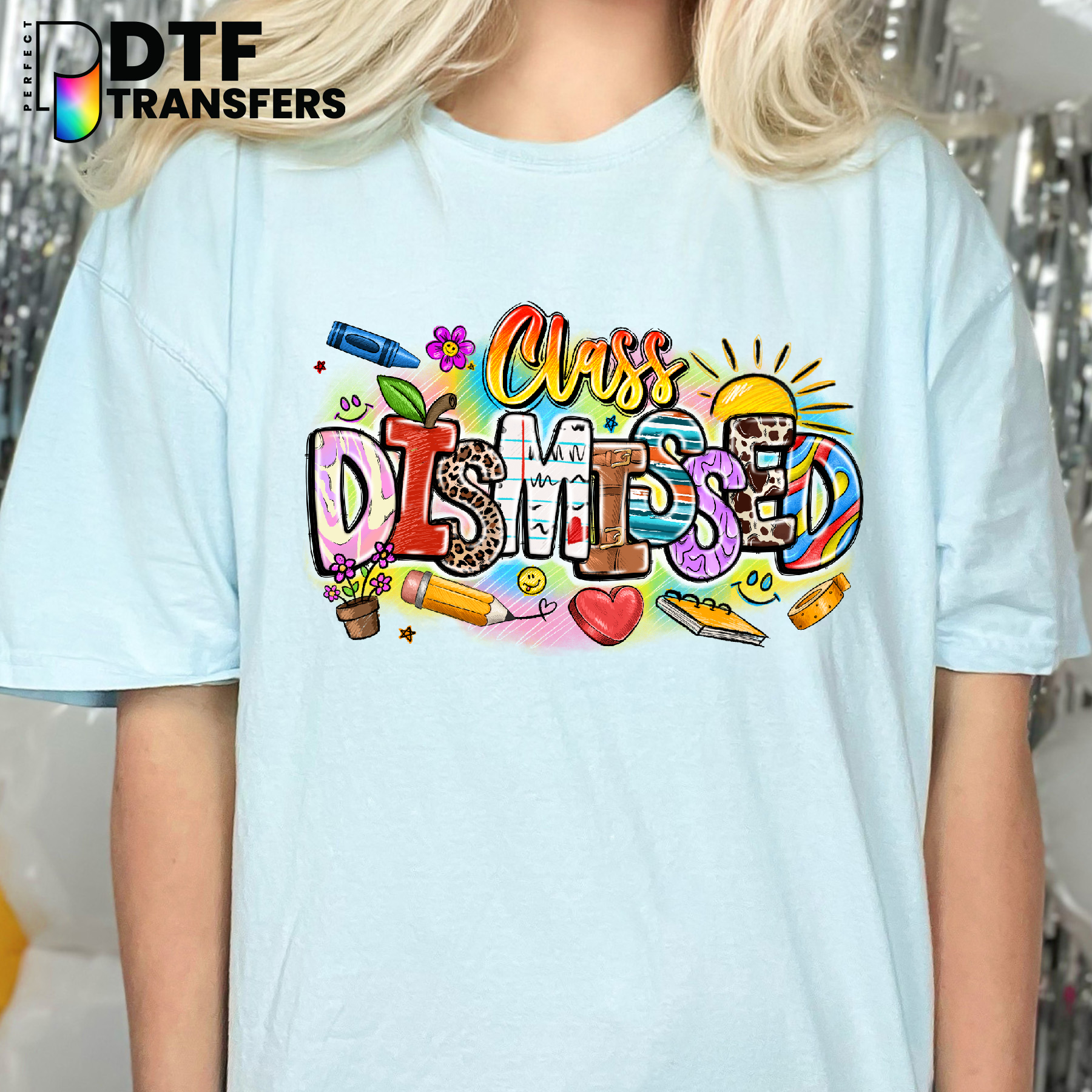 Books, Apple, Pencil & Crayon Stack – Teacher DTF Transfer