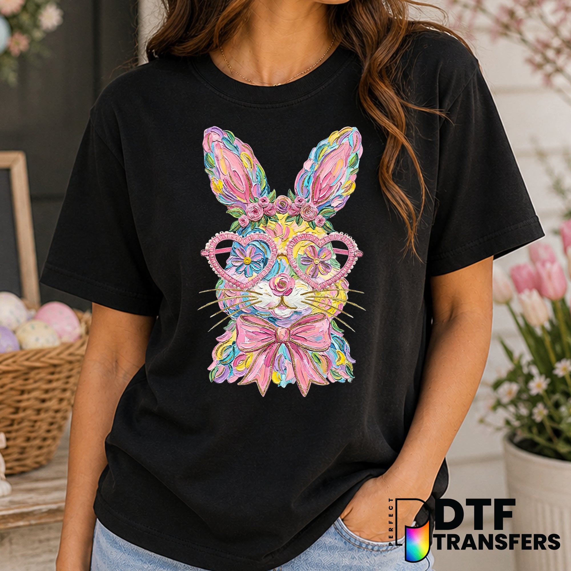 Floral Faux Brushstroke Easter Bunny – Easter DTF Transfer