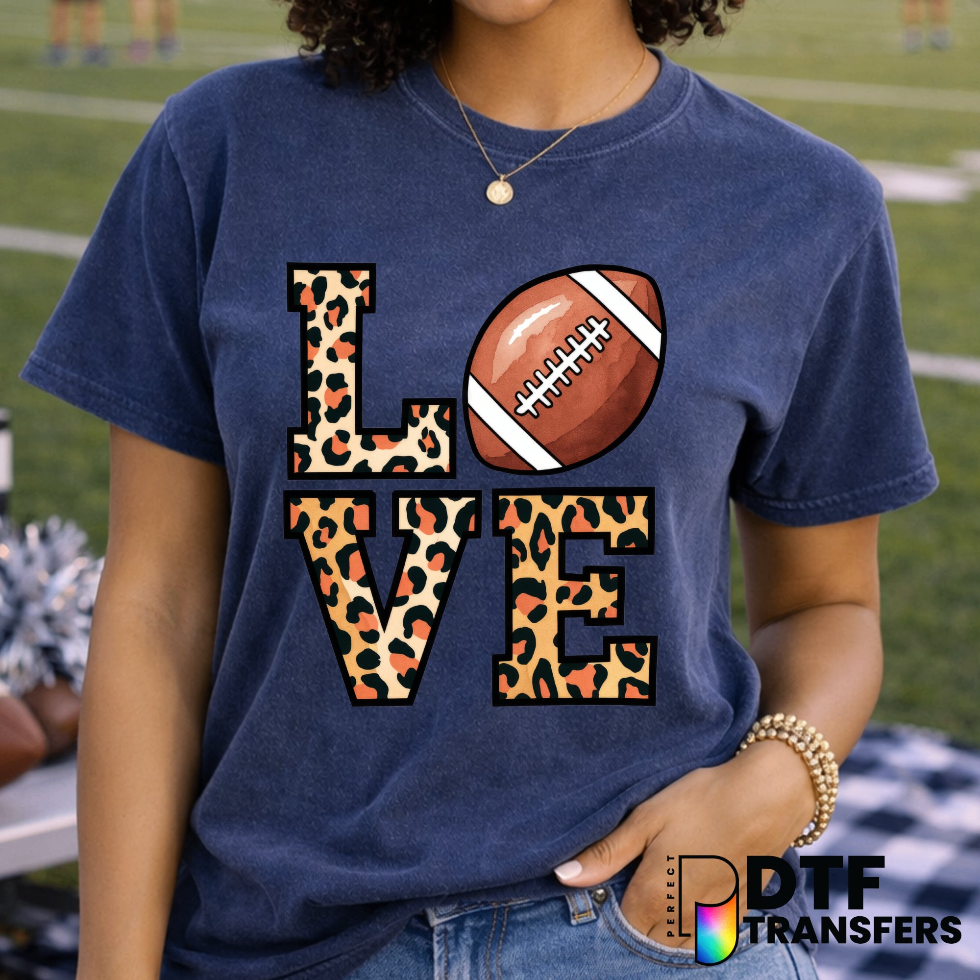LOVE Stacked Leopard Football – Football DTF Transfer