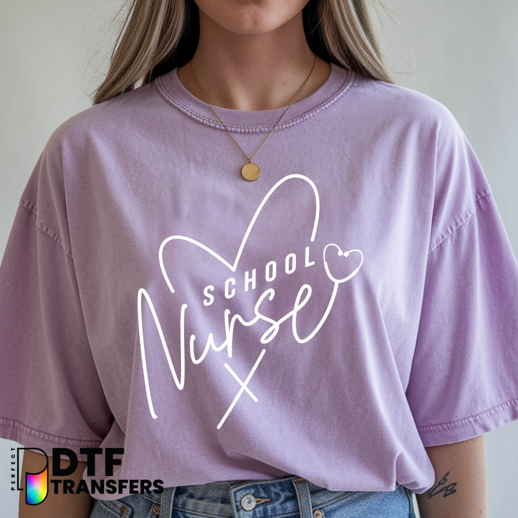 School Nurse Script Heart – School Nurse DTF Transfer