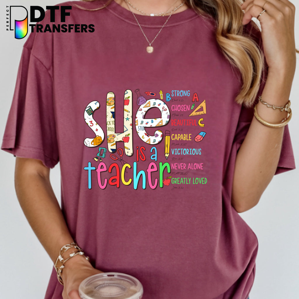 She is a TEACHER. PROVERBS 31:26 – Religious Teacher Bible Verse DTF Transfer
