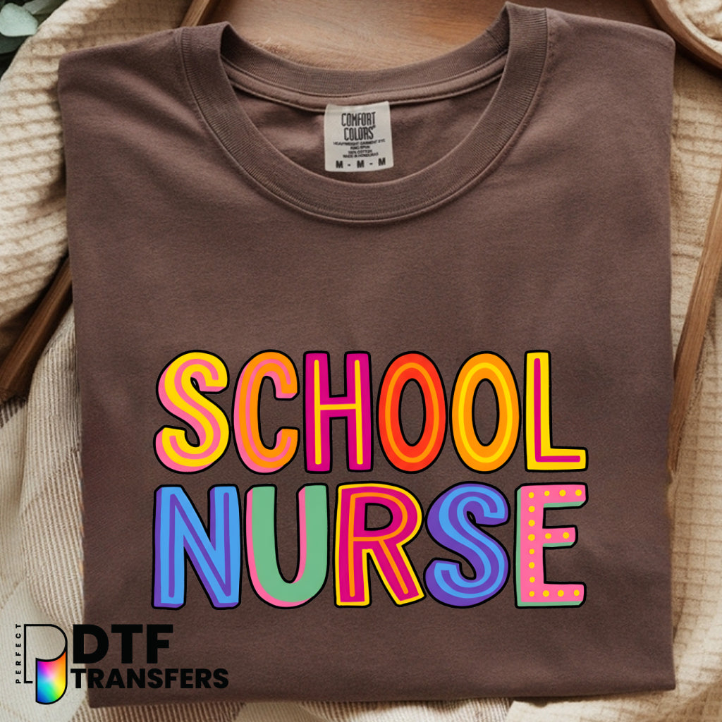 Retro Colorful SCHOOL NURSE Typography – School Nurse DTF Transfer