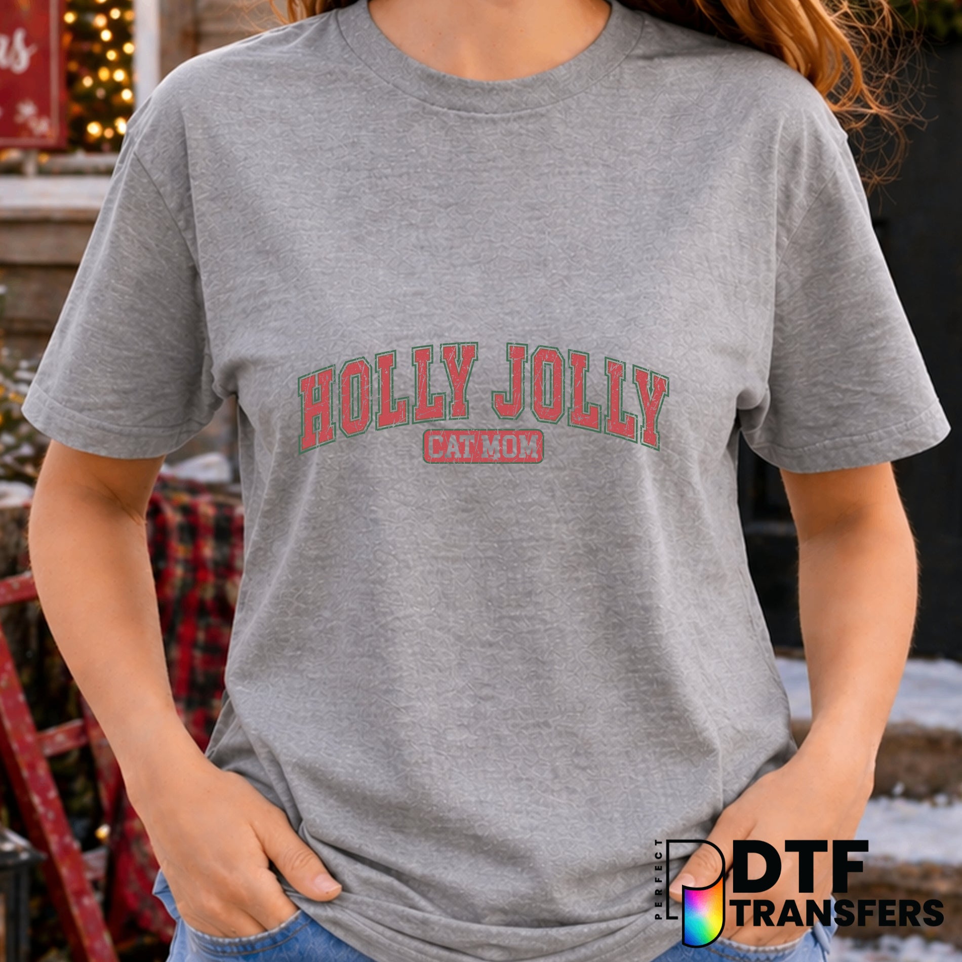 Holly Jolly Cat Mom – Christmas DTF Transfer