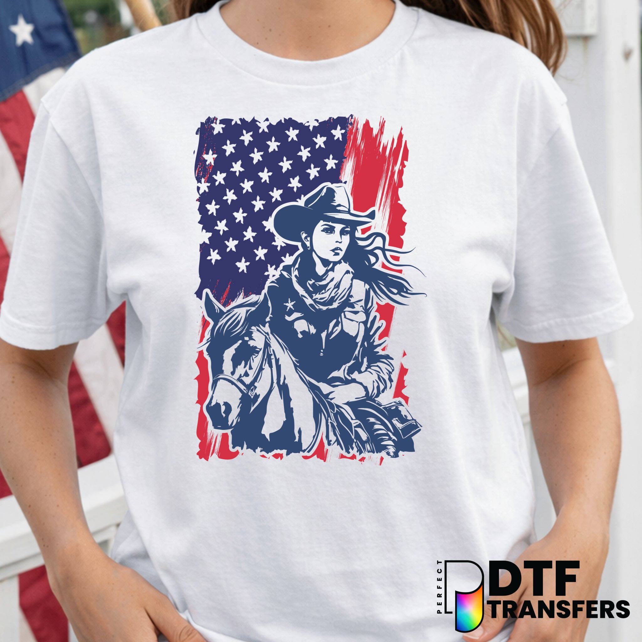 Western Cowgirl & Horses – Fourth of July DTF Transfer