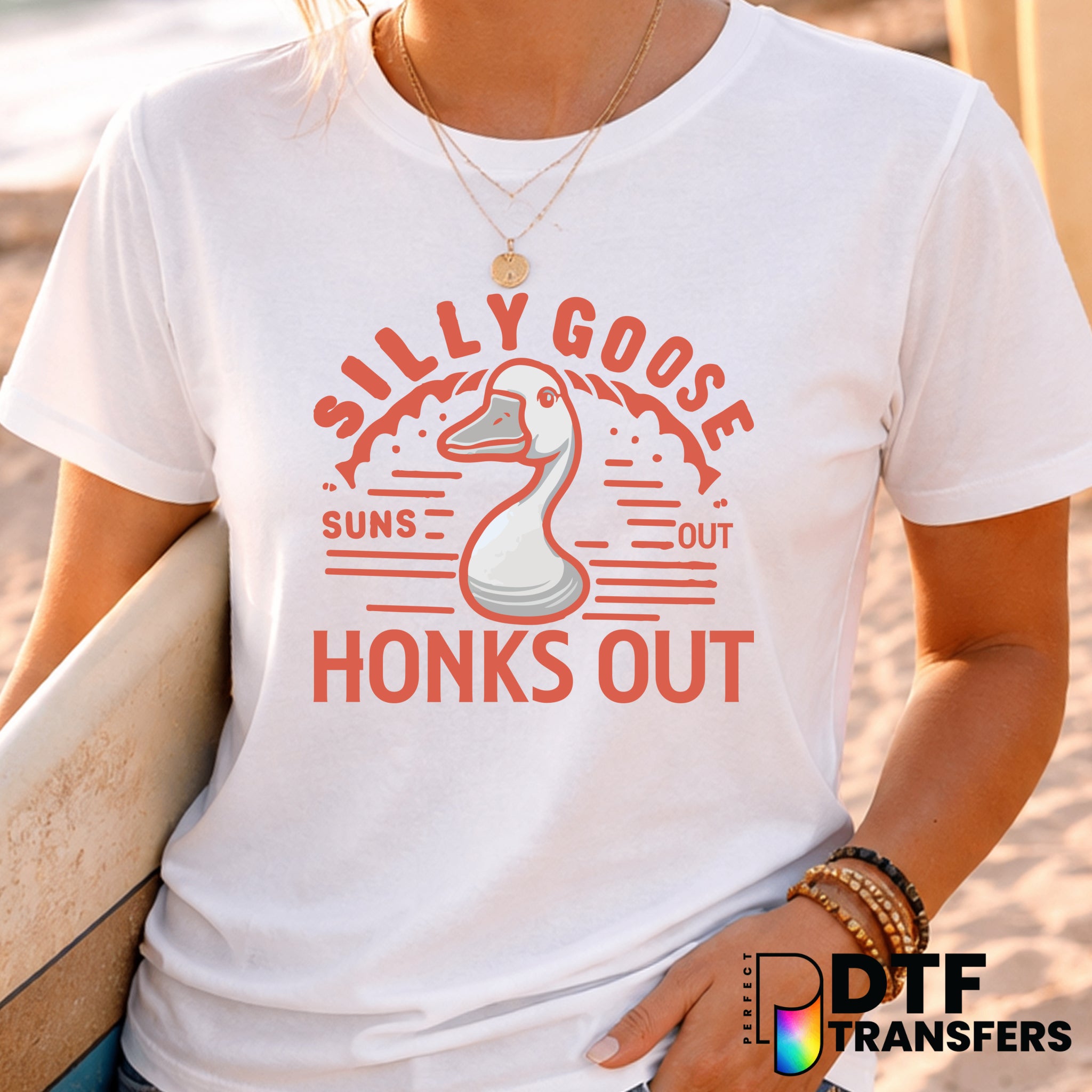 Suns Out Honks Out – Surfing Goose DTF Transfer