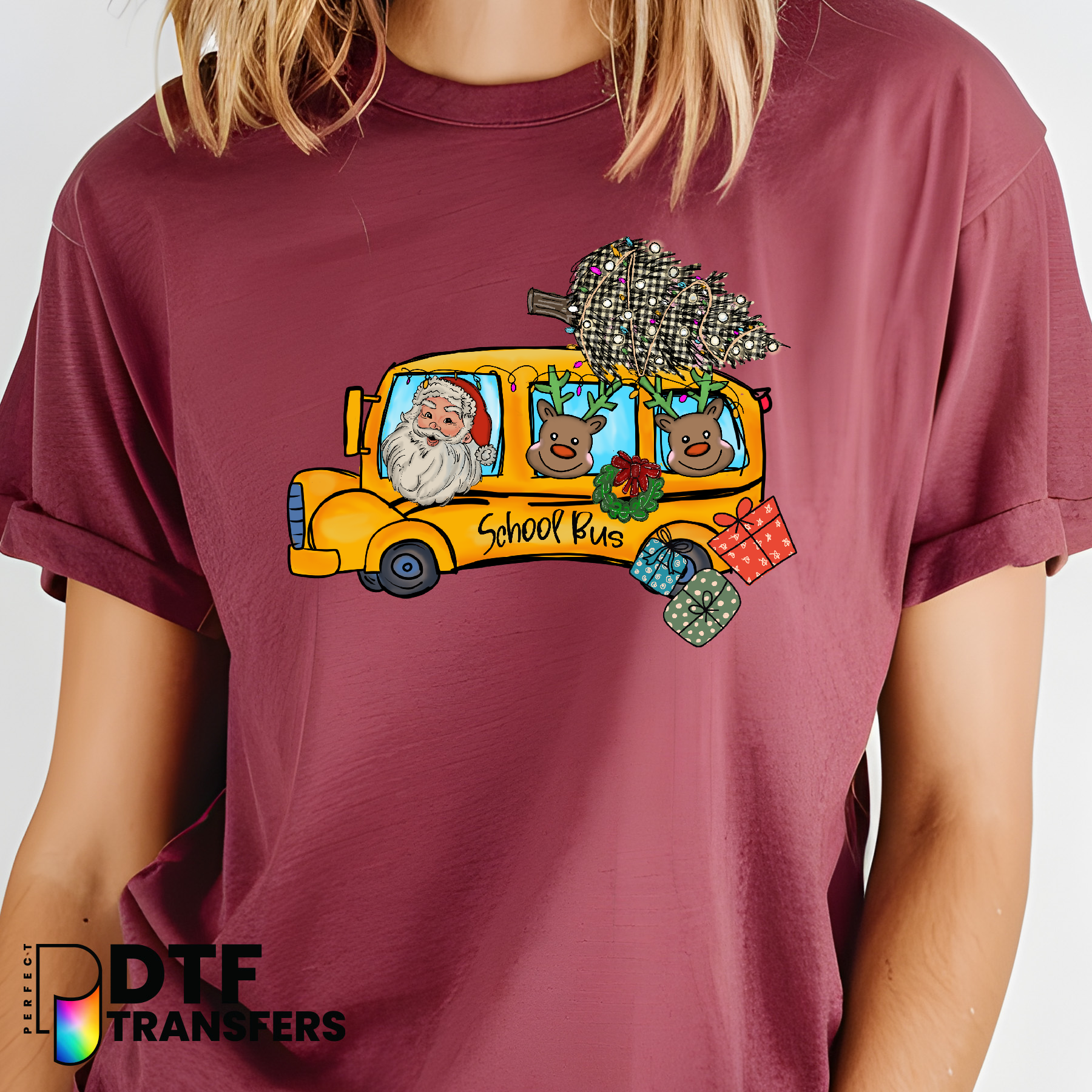 "Merry Christmas Teacher" School Bus – Teacher DTF Transfer