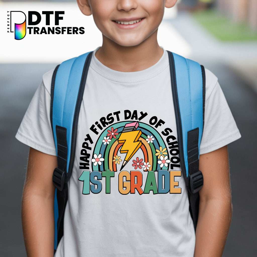 Happy First Day of School First Grade Welcome Back to School Flowers – Teacher DTF Transfer