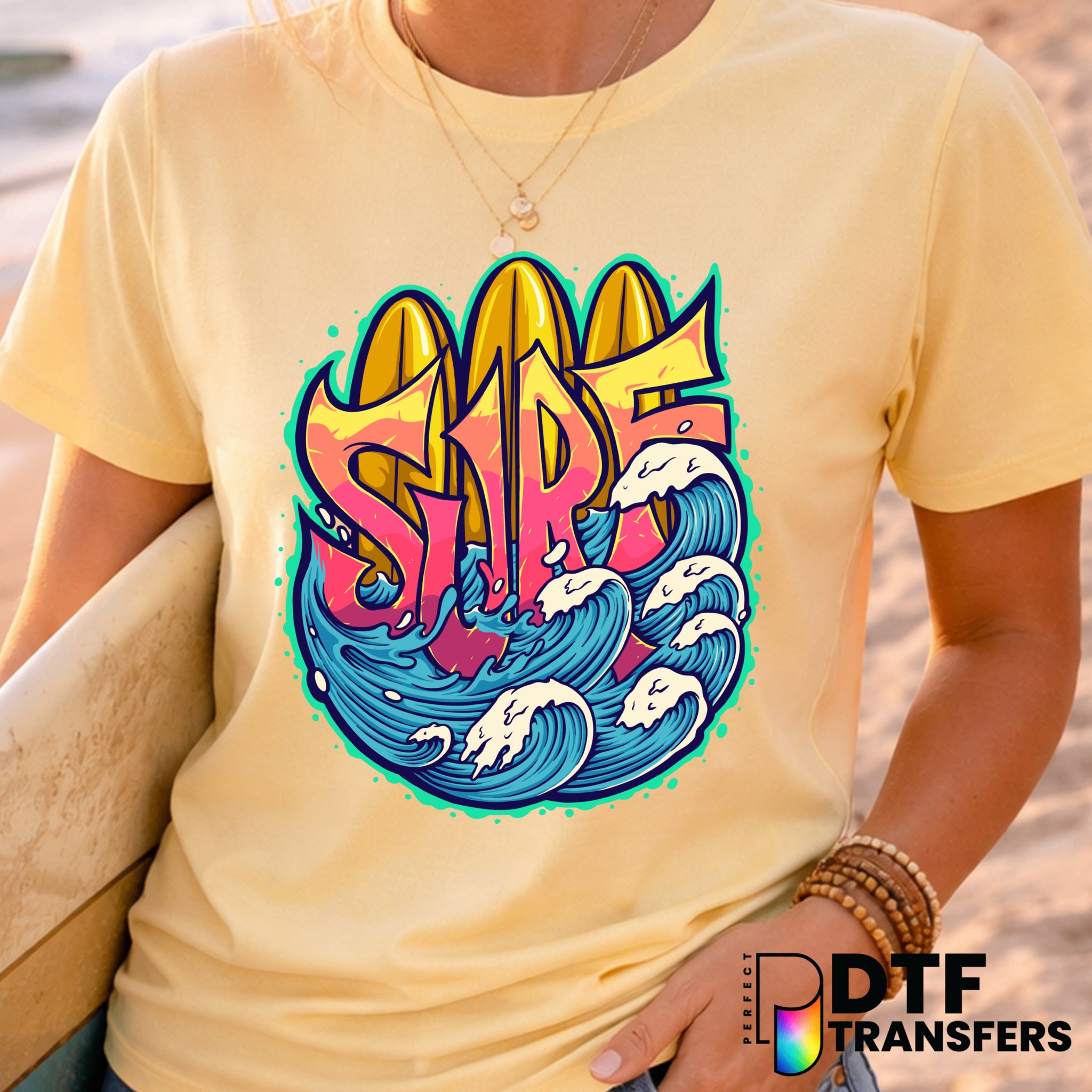 SURF Graffiti Letters with Waves – Surfing DTF Transfer