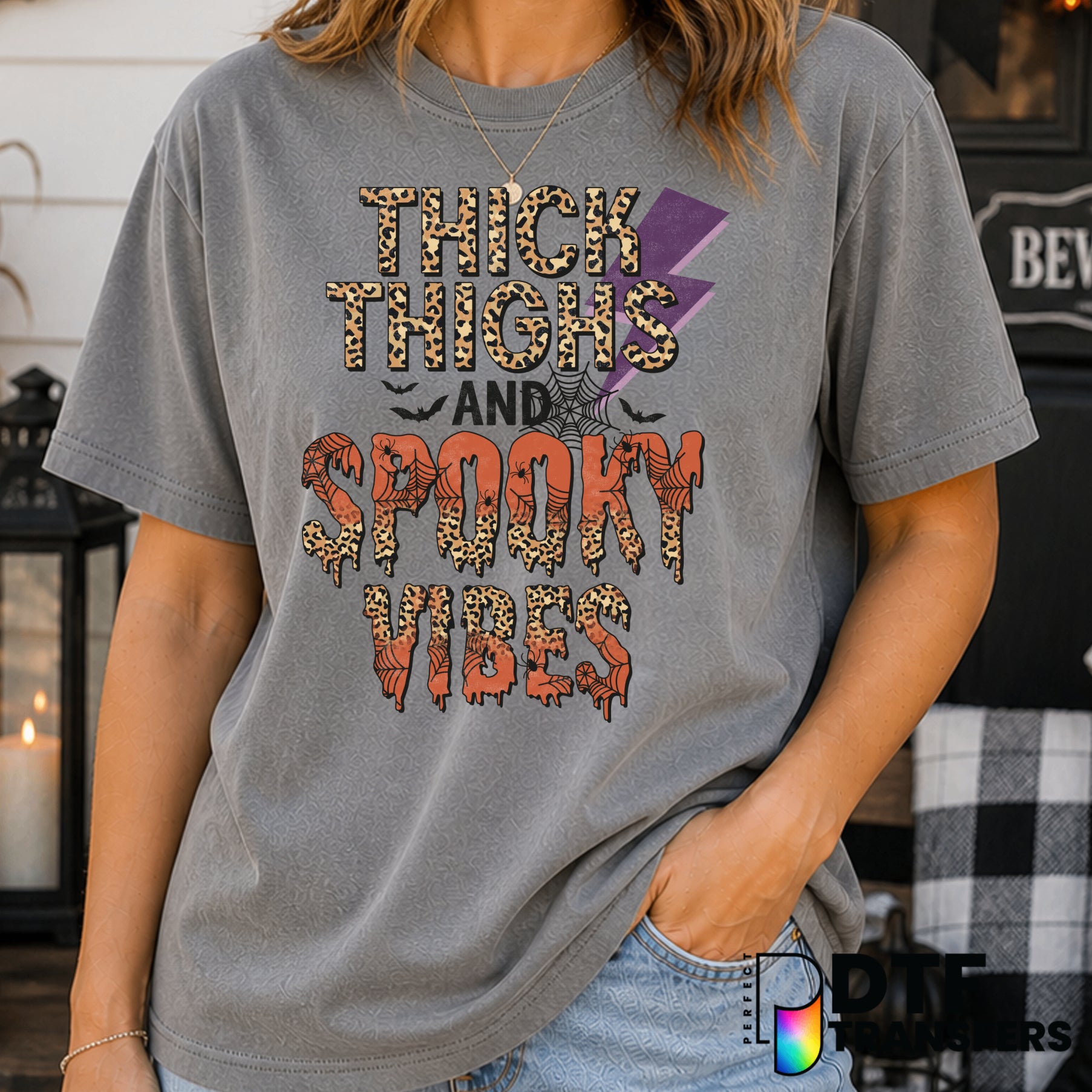 Thick Thighs and Spooky Vibes – Halloween DTF Transfer