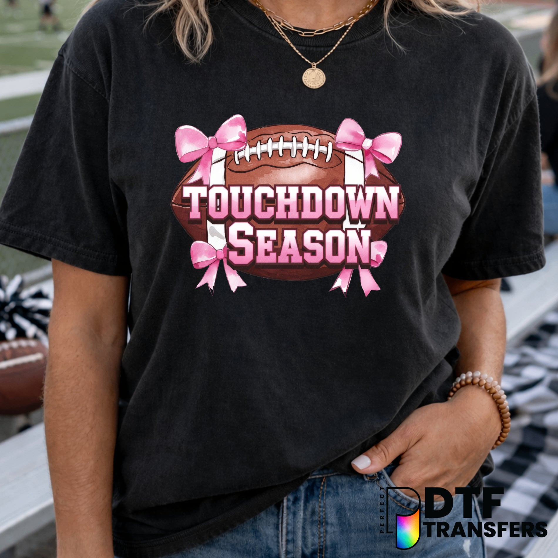 Touchdown Season Pink Coquette Football Bows – Football DTF Transfer