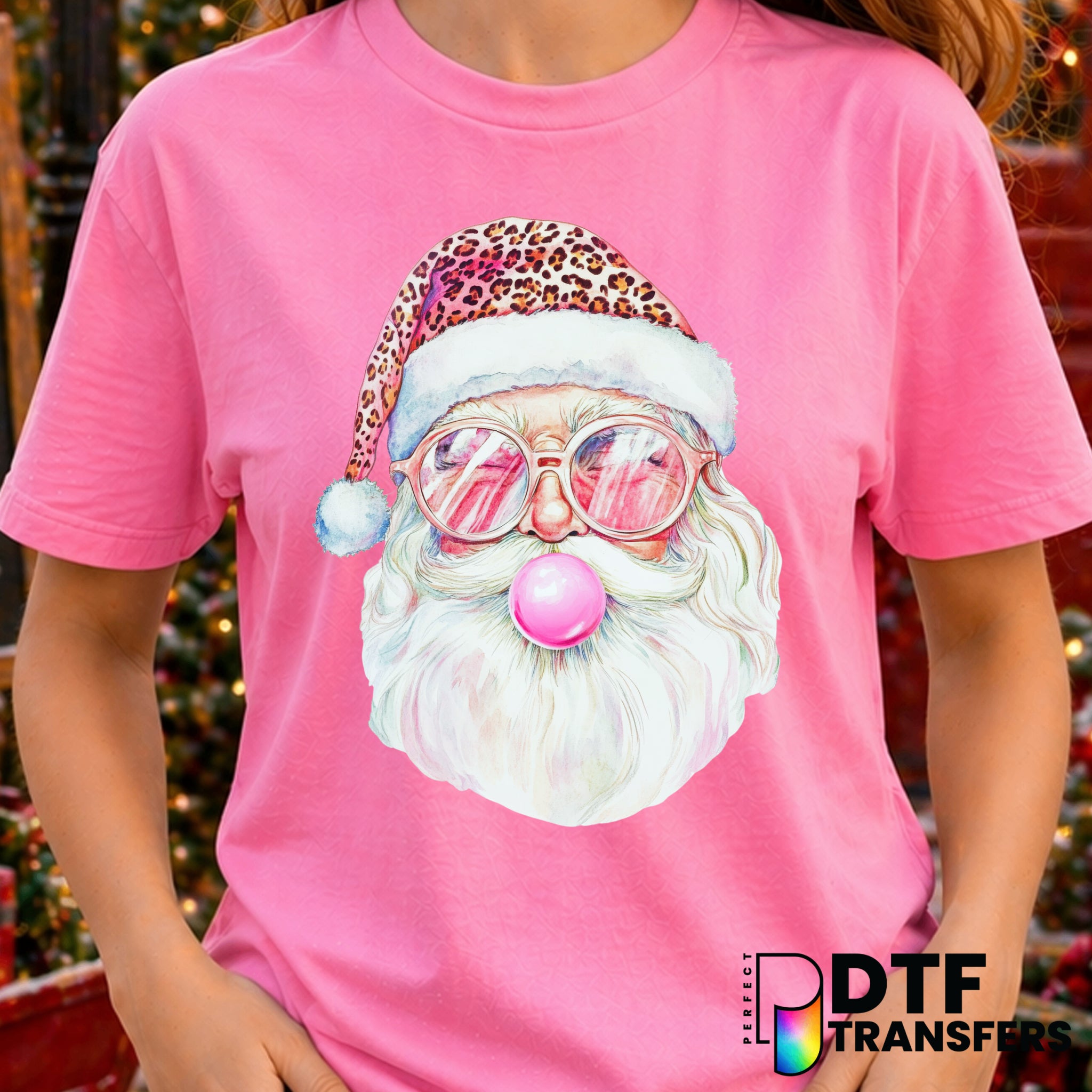 Pink Leopard Santa – Christmas DTF Transfer