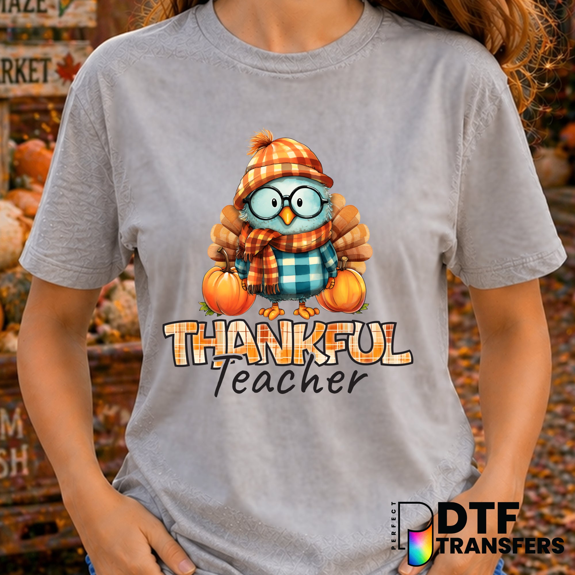 Cute Owl Thankful Teacher – Thanksgiving DTF Transfer
