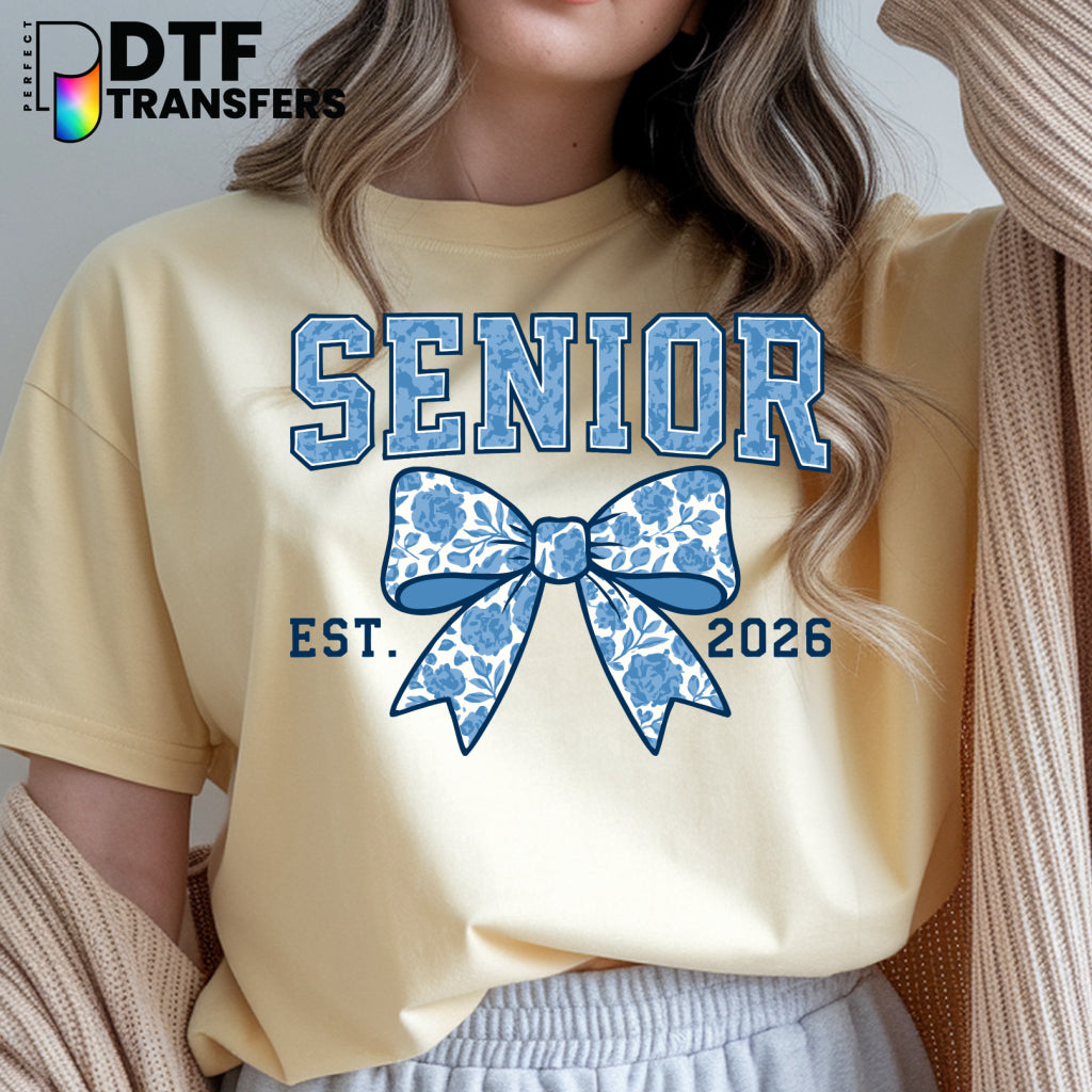Blue Floral Bow Senior 2026 – Teacher DTF Transfer