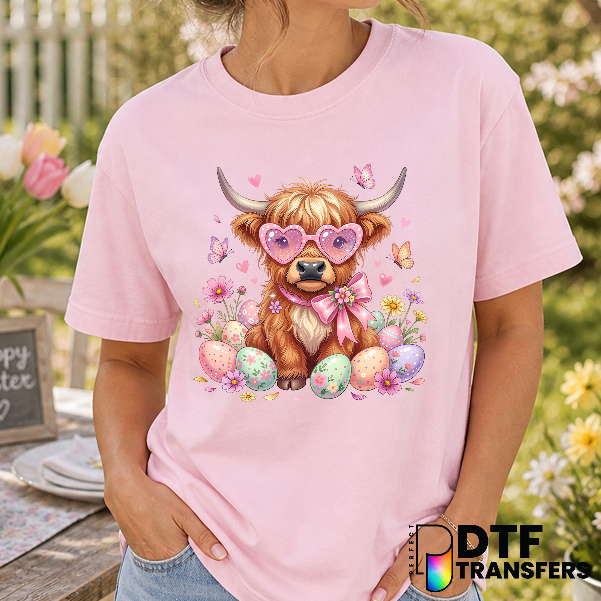 HAPPY EASTER Highland Cow – Easter DTF Transfer