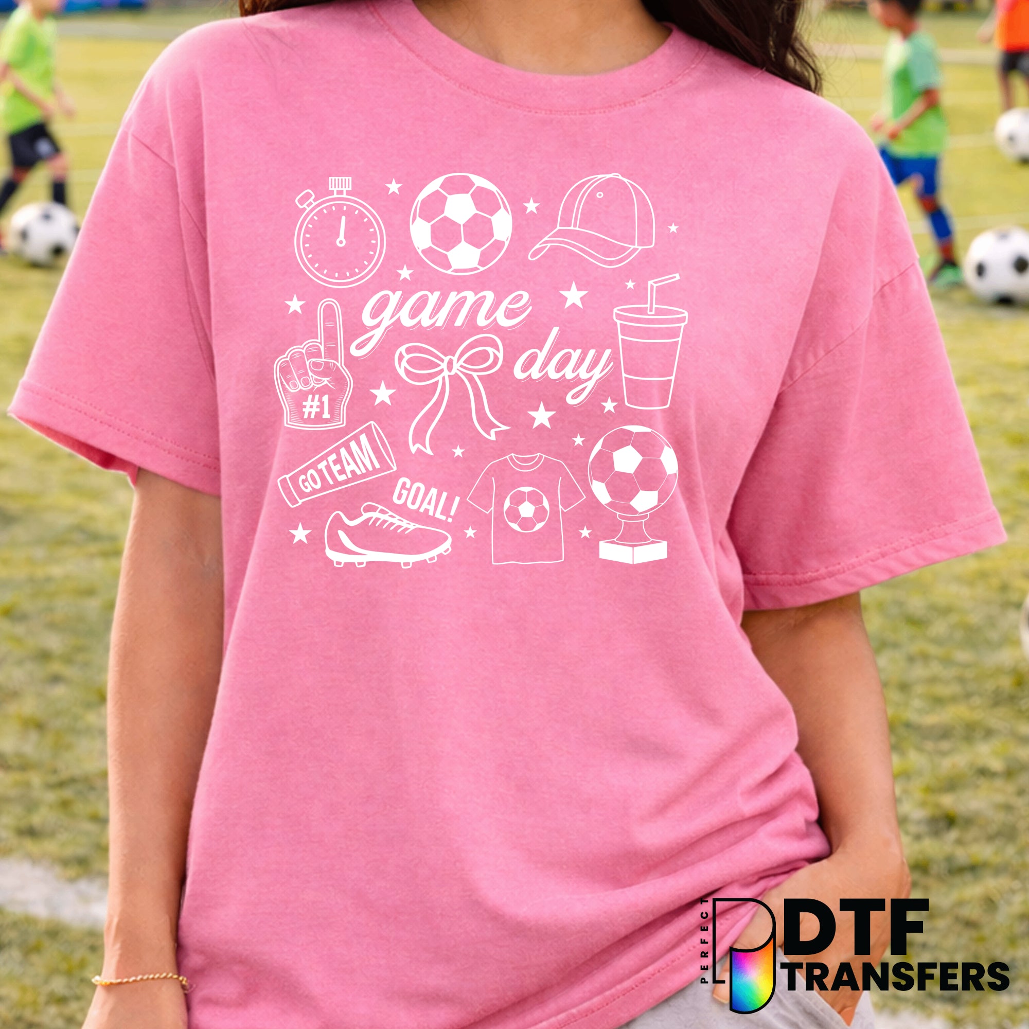 Game Day Soccer White Sparkle Bows – Soccer DTF Transfer