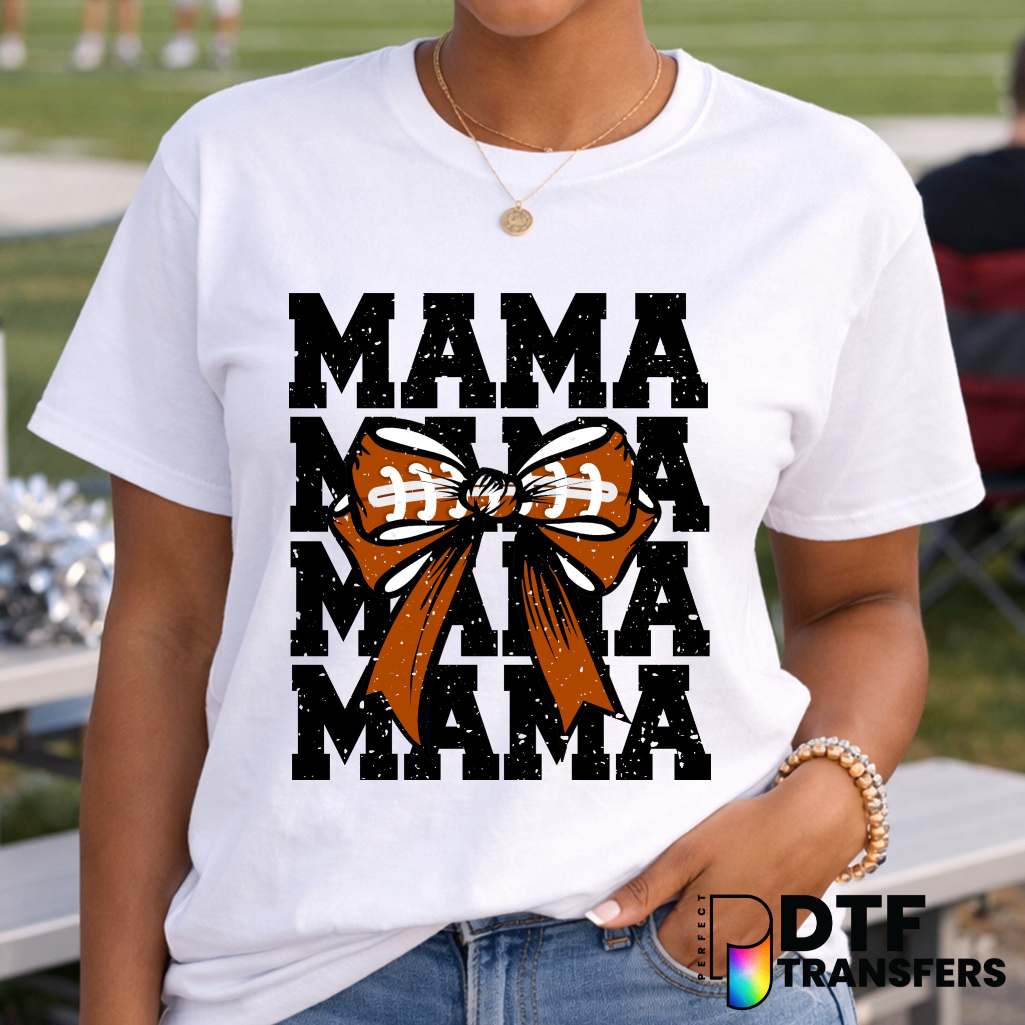 Mama Stacked Football Bow – Football DTF Transfer