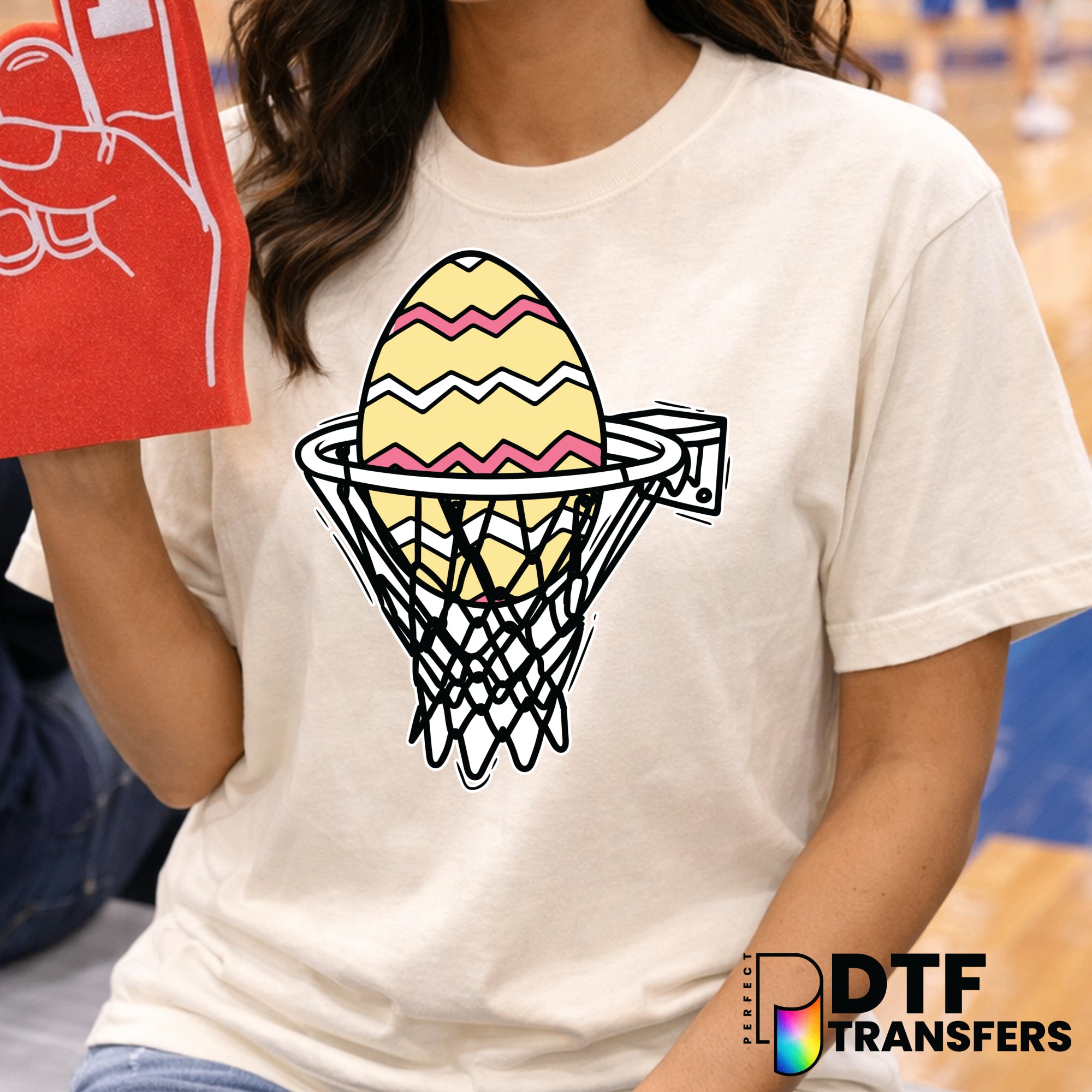 Basketball Easter Egg in Hoop – Basketball DTF Transfer