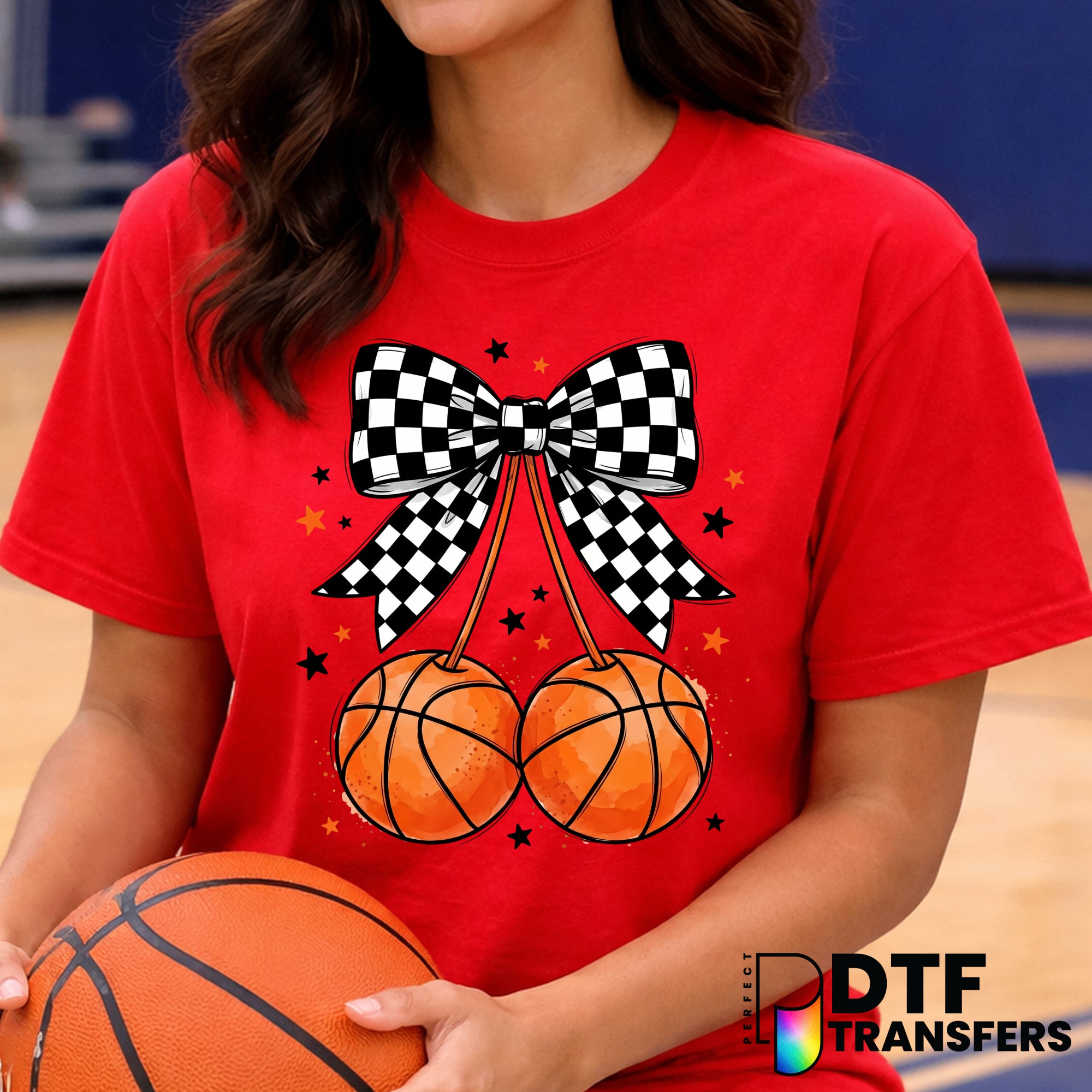Basketball Coquette Bow Cherries – Basketball DTF Transfer