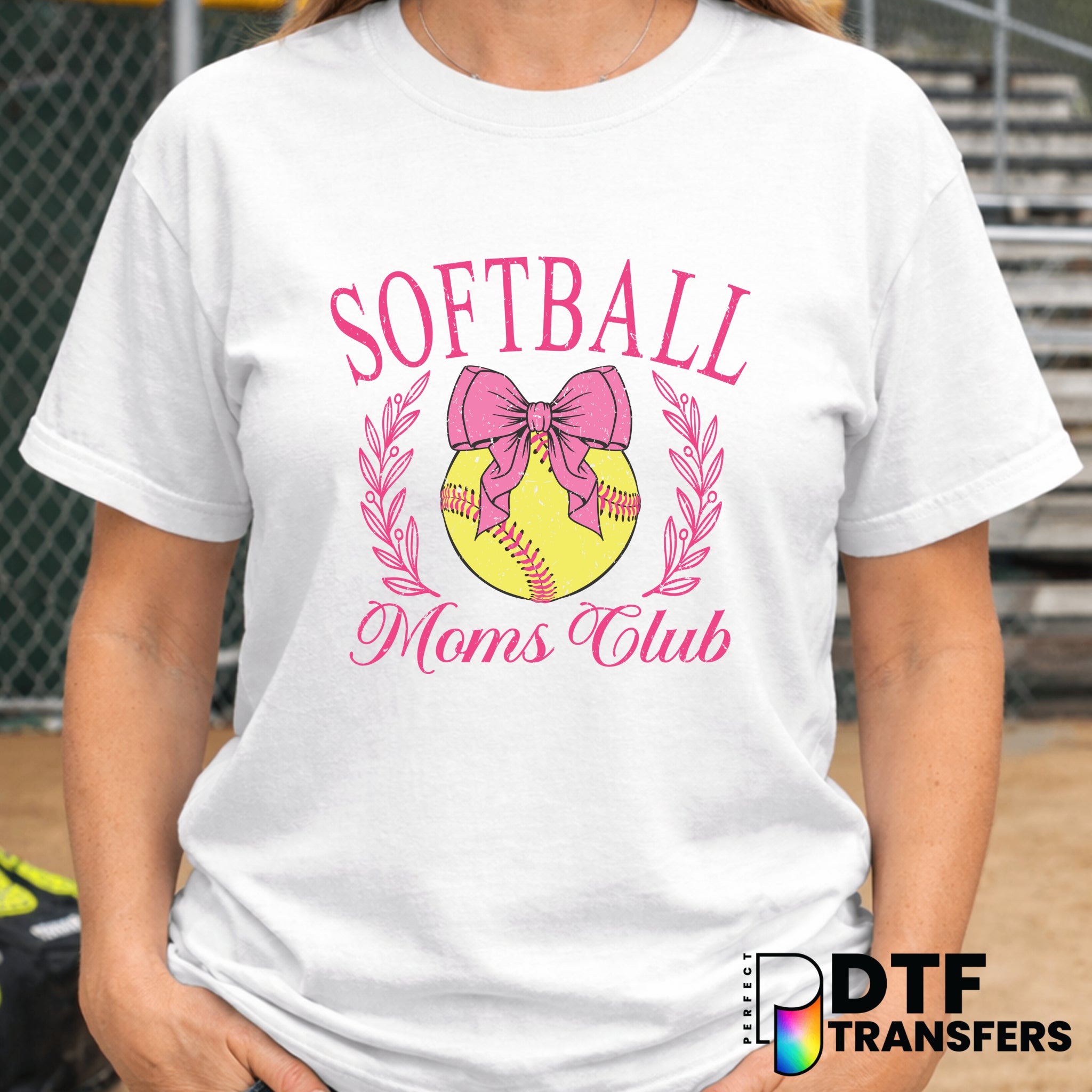 SOFTBALL MOMS CLUB Laurel Bow – Softball DTF Transfer