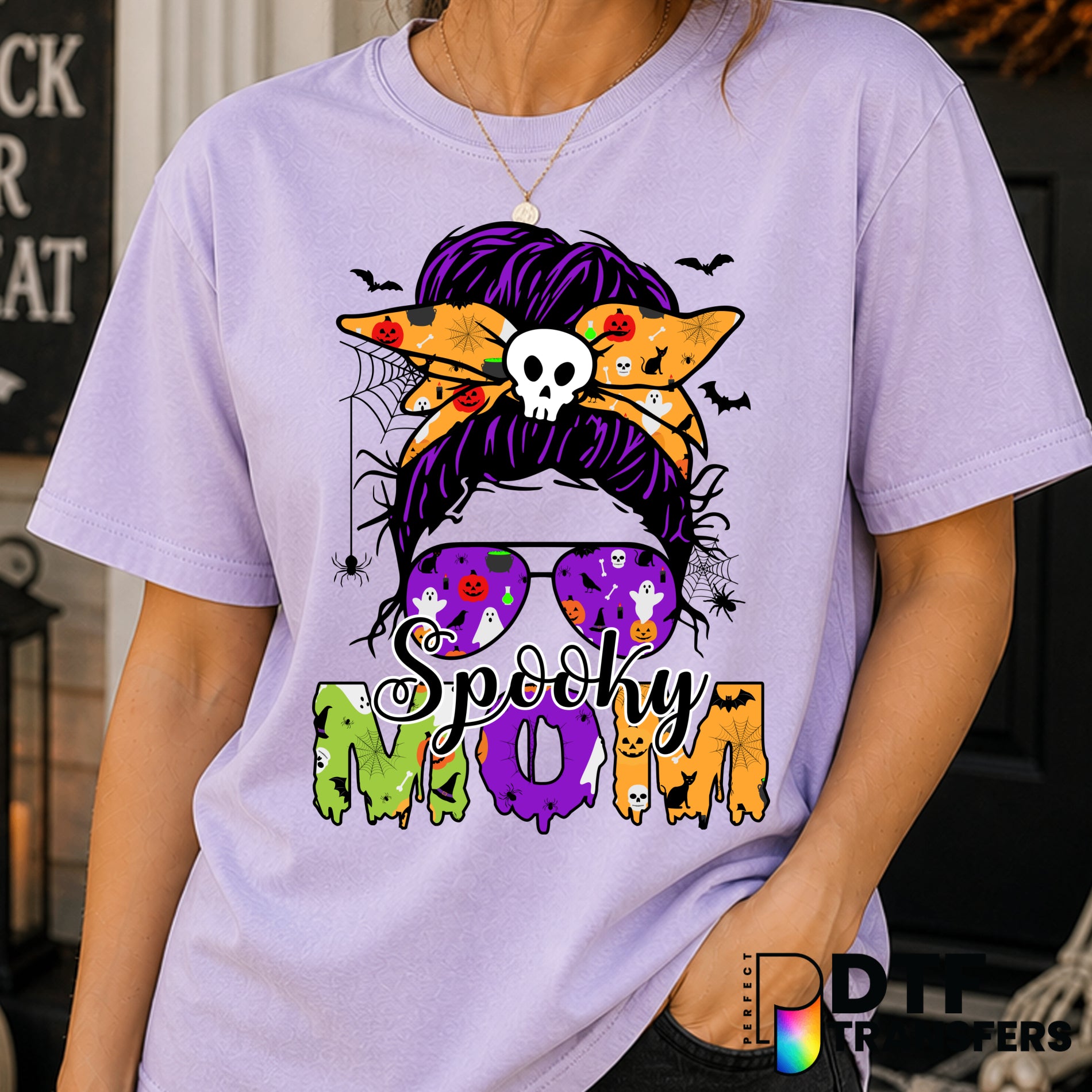 Spooky Mom Messy Bun – Halloween DTF Transfer