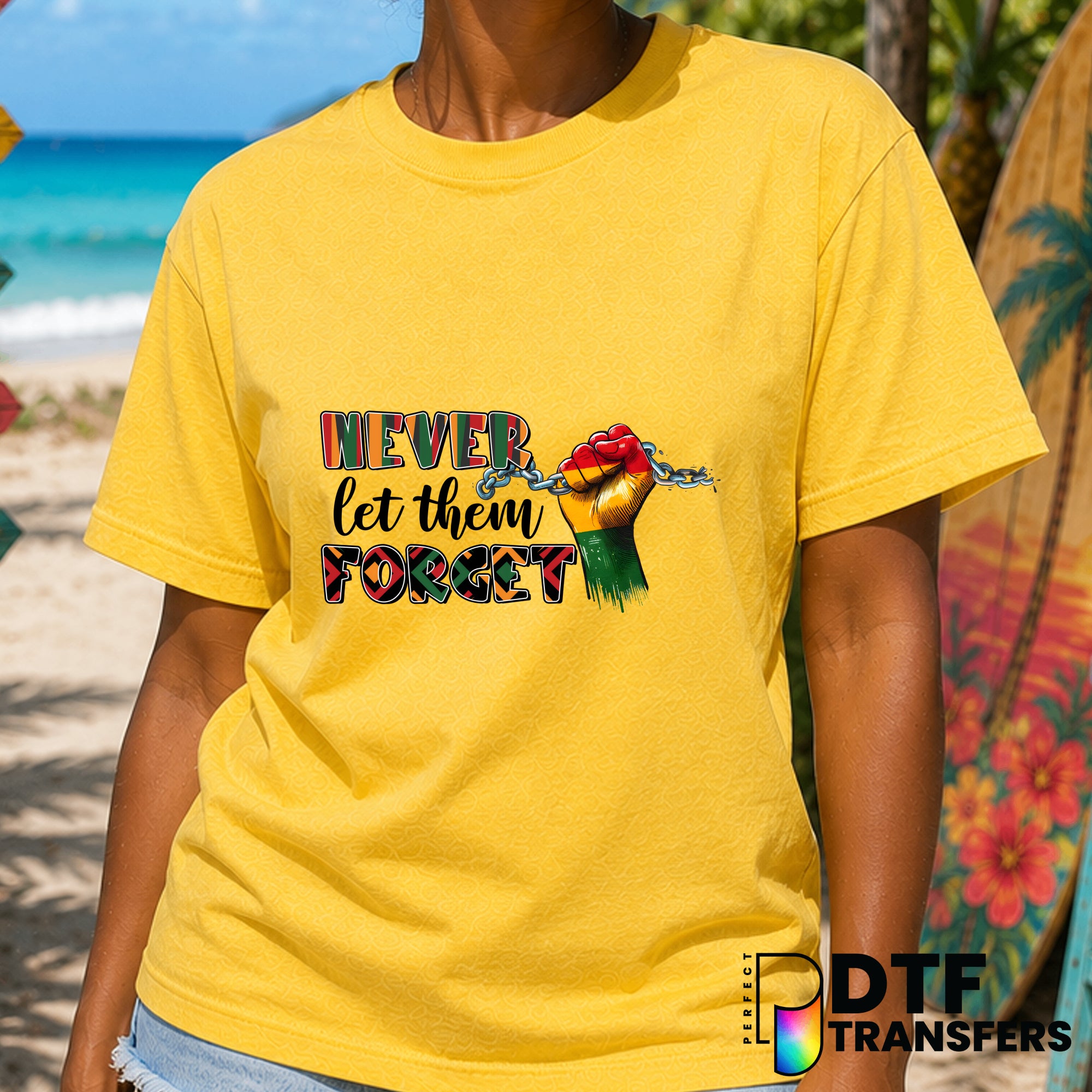 Never Let Them Forget Breaking Chains Black History – Black History Month DTF Transfer