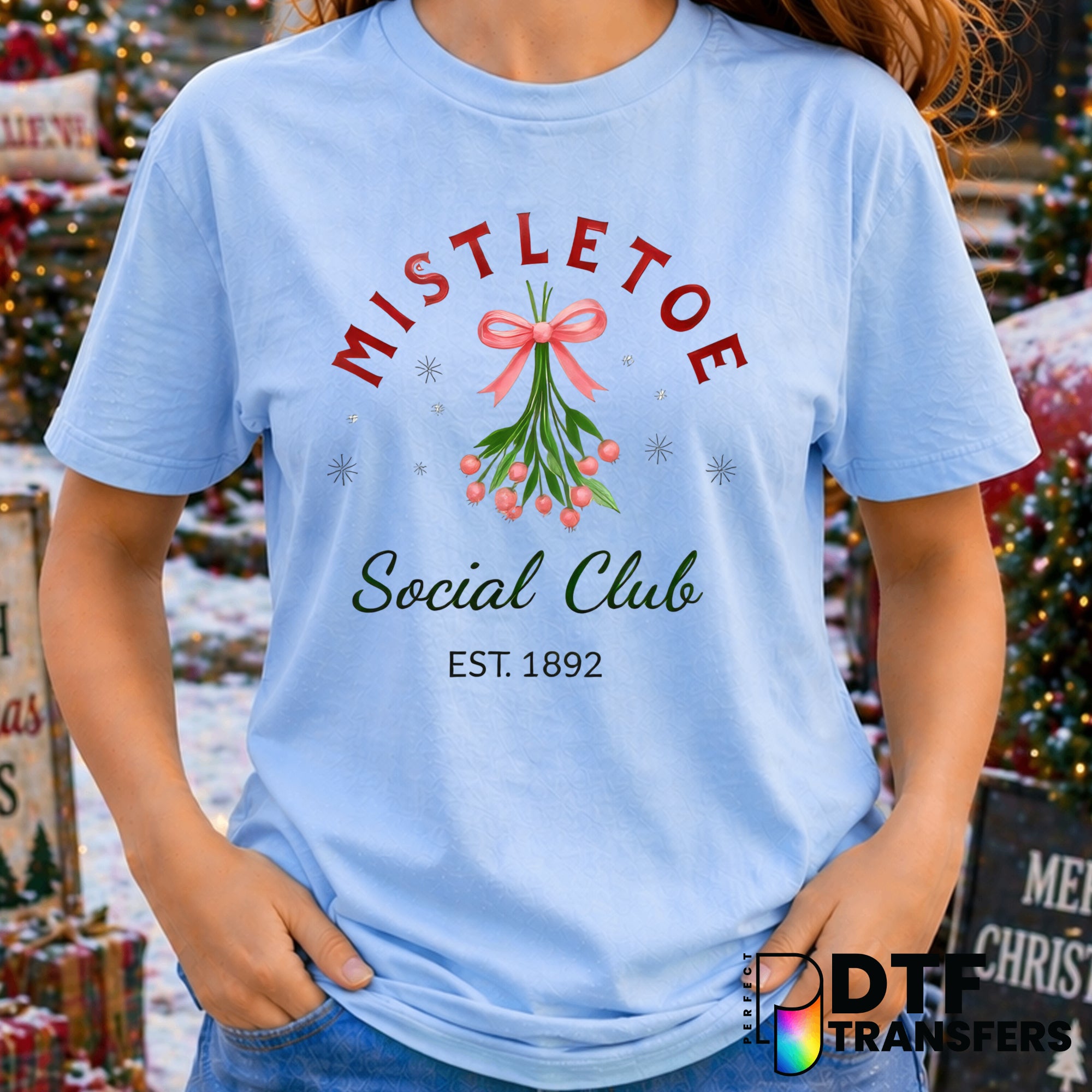 Merry & Bright" Christmas DTF Transfer