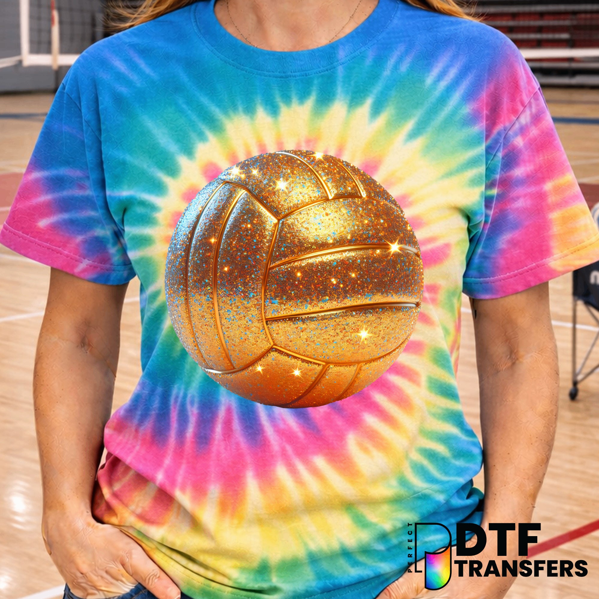 Gold Glitter Volleyball – DTF Transfer